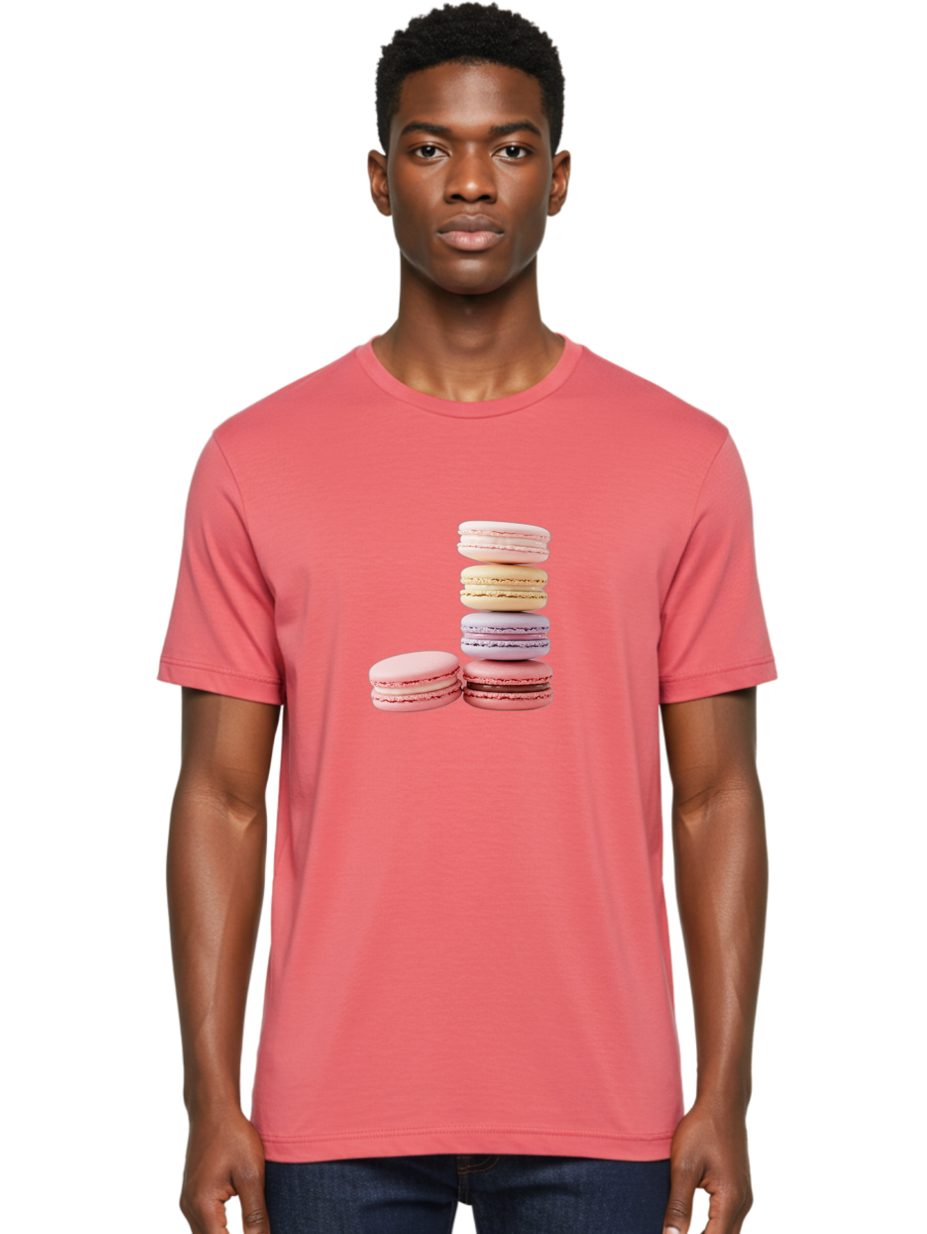 Macarons-3 Men'S Graphic Tee, 100% Cotton, Comfortable Casual Summer Wear, Machine Washable, Stacked Macarons, Pastel Colors, Pink, Purple, Beige, Dessert, Sweet Treats, French Macarons, Delicate Meringue-Based Cookies, Creamy Fillings, Baa947 10