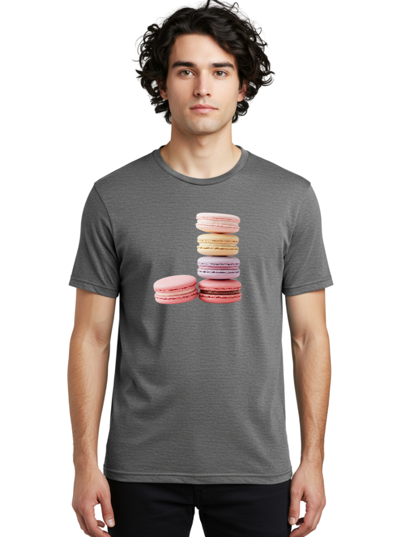 Macarons-3 Men'S Graphic Tee, 100% Cotton, Comfortable Casual Summer Wear, Machine Washable, Stacked Macarons, Pastel Colors, Pink, Purple, Beige, Dessert, Sweet Treats, French Macarons, Delicate Meringue-Based Cookies, Creamy Fillings, Baa947 20