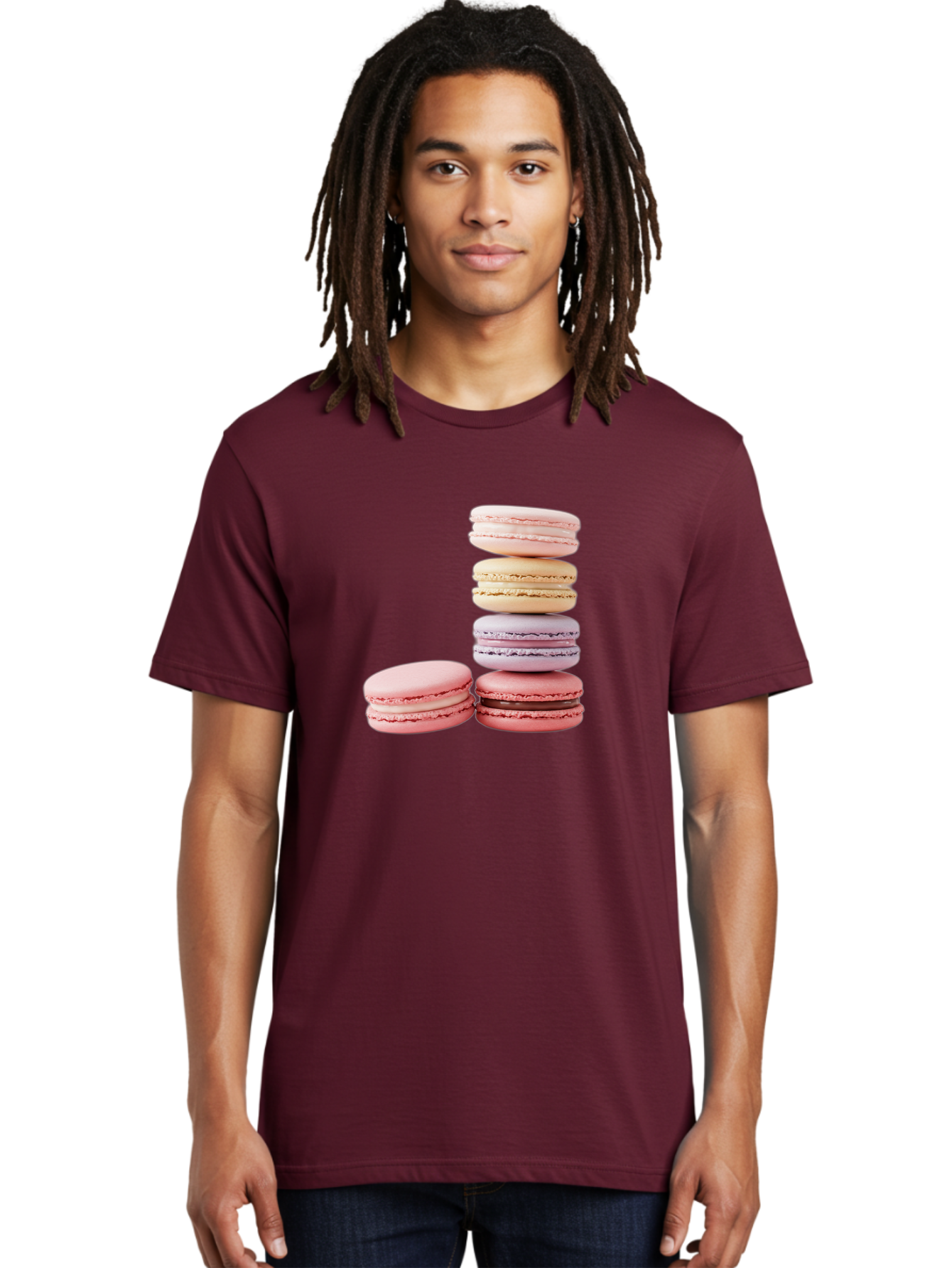 Macarons-3 Men'S Graphic Tee, 100% Cotton, Comfortable Casual Summer Wear, Machine Washable, Stacked Macarons, Pastel Colors, Pink, Purple, Beige, Dessert, Sweet Treats, French Macarons, Delicate Meringue-Based Cookies, Creamy Fillings, Baa947 14
