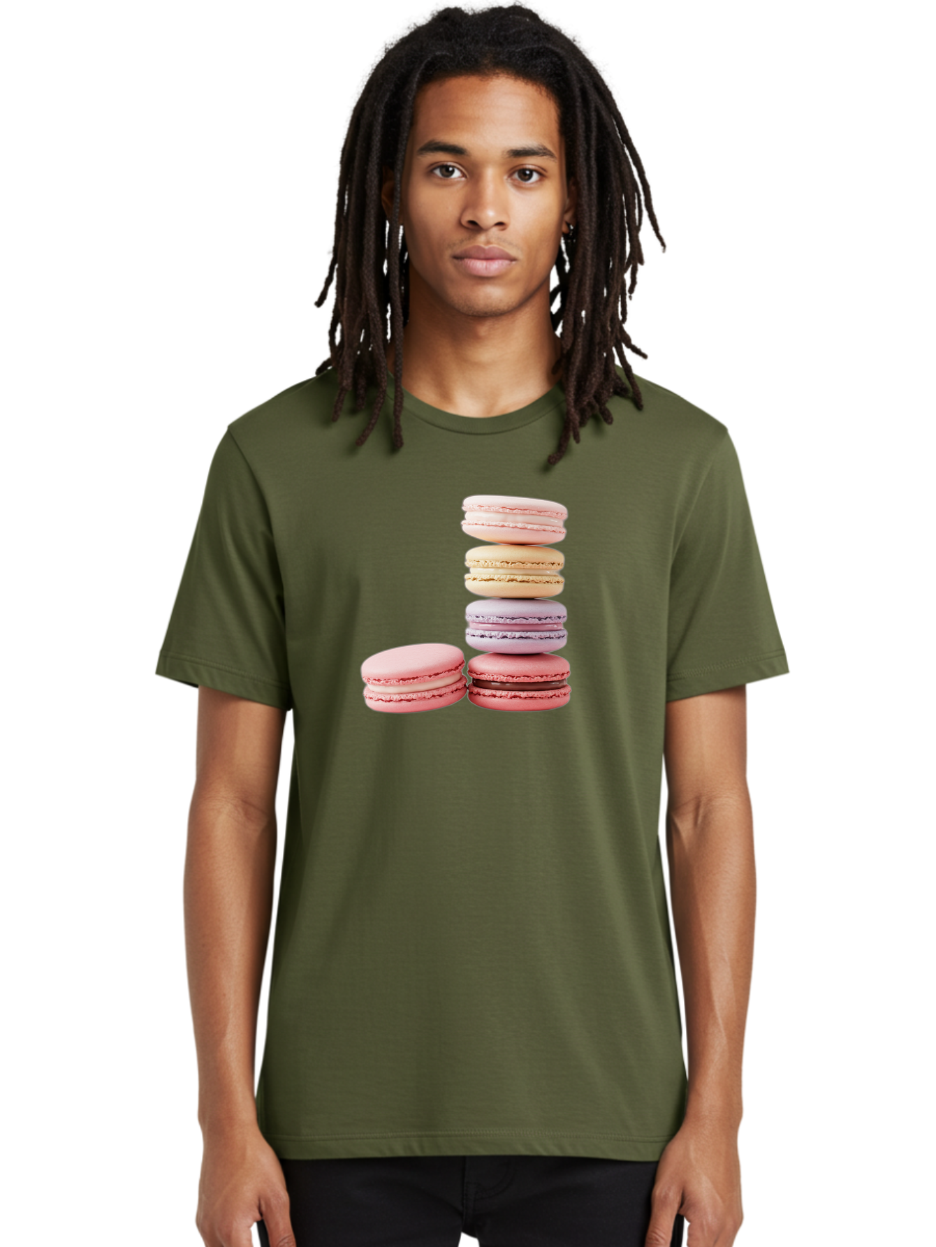 Macarons-3 Men'S Graphic Tee, 100% Cotton, Comfortable Casual Summer Wear, Machine Washable, Stacked Macarons, Pastel Colors, Pink, Purple, Beige, Dessert, Sweet Treats, French Macarons, Delicate Meringue-Based Cookies, Creamy Fillings, Baa947 24