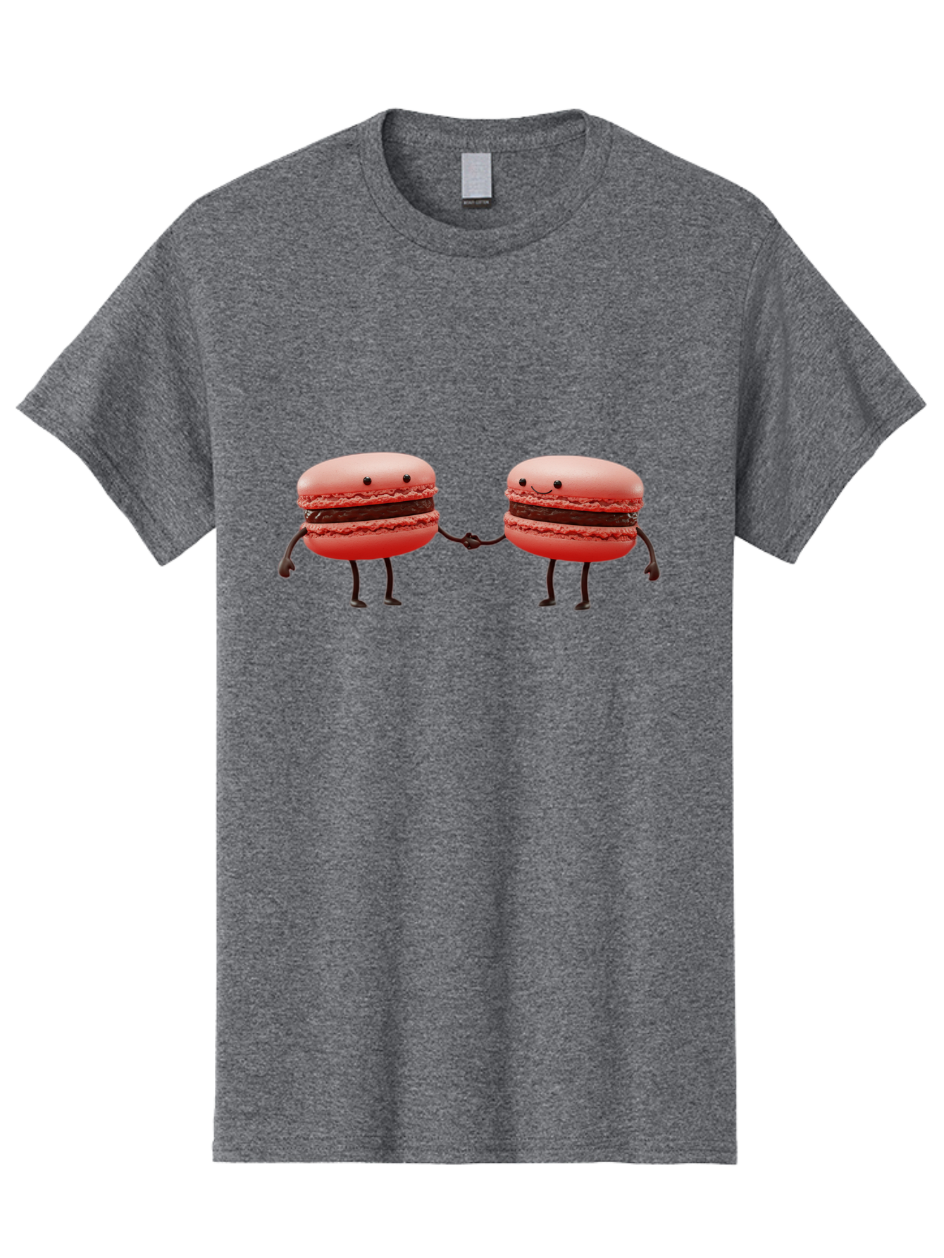 Macarons-6 Men'S Graphic Tee, 100% Cotton, Comfortable Casual Summer Wear, Machine Washable, Cartoon Macarons, Holding Hands, French Dessert, Sweet Treats, Adorable Characters, Whimsical Design, Playful Illustration, Pink Macarons, Baa950 23
