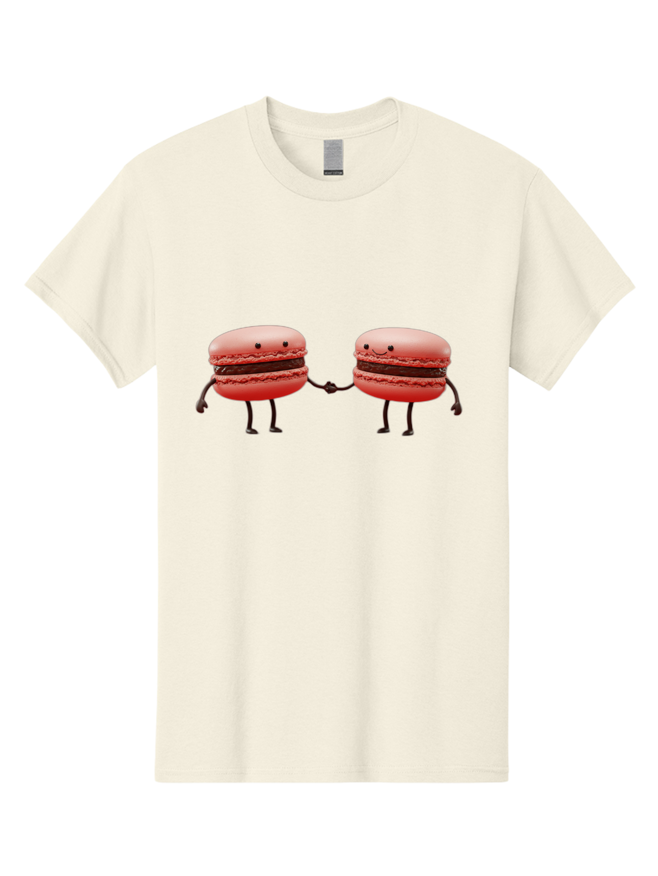 Macarons-6 Men'S Graphic Tee, 100% Cotton, Comfortable Casual Summer Wear, Machine Washable, Cartoon Macarons, Holding Hands, French Dessert, Sweet Treats, Adorable Characters, Whimsical Design, Playful Illustration, Pink Macarons, Baa950 25