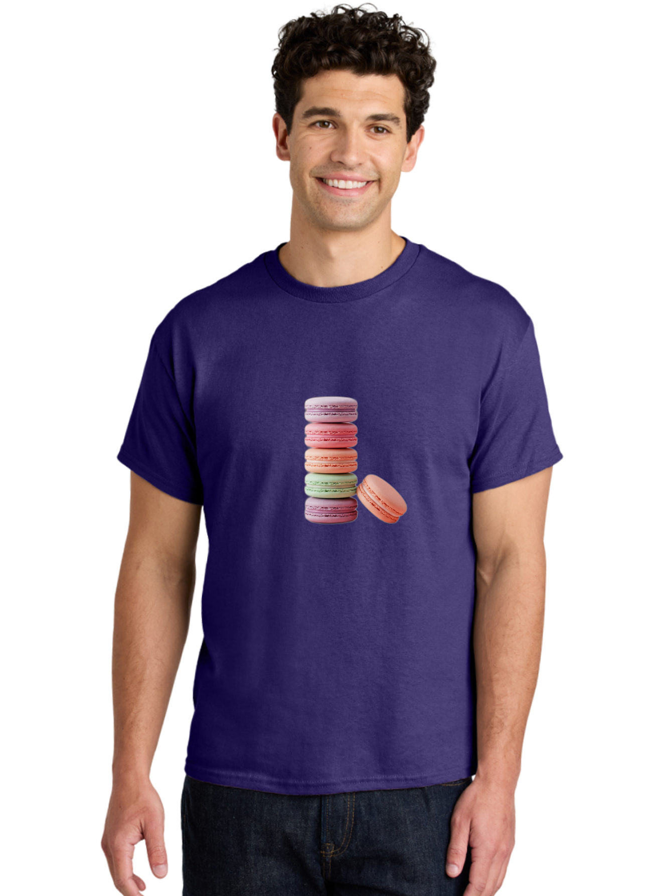Macarons-Stack Men'S Graphic Tee, 100% Cotton, Comfortable Casual Summer Wear, Machine Washable, Colorful Macarons, Stacked Macarons, Pastel Colors, Sweet Treats, French Desserts, Delicate Cookies, Vibrant Hues, Layered Macarons Baa959 20