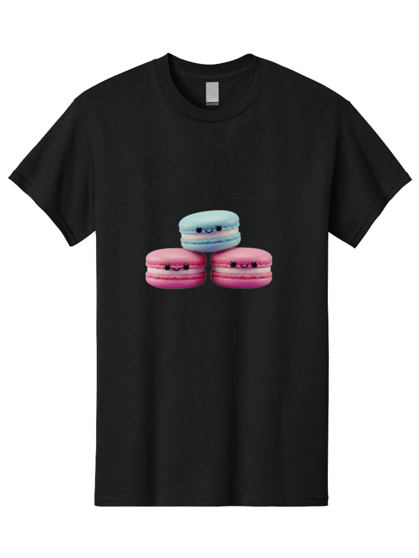 Macarons Men'S Graphic Tee, 100% Cotton, Comfortable Casual Summer Wear, Machine Washable, Macarons, French Dessert, Sweet Treats, Pink And Blue Colors, Cute Faces, Smile Faces, Black Eyes, Food Art, Bakery Delights, Dessert Lovers Baa962 11