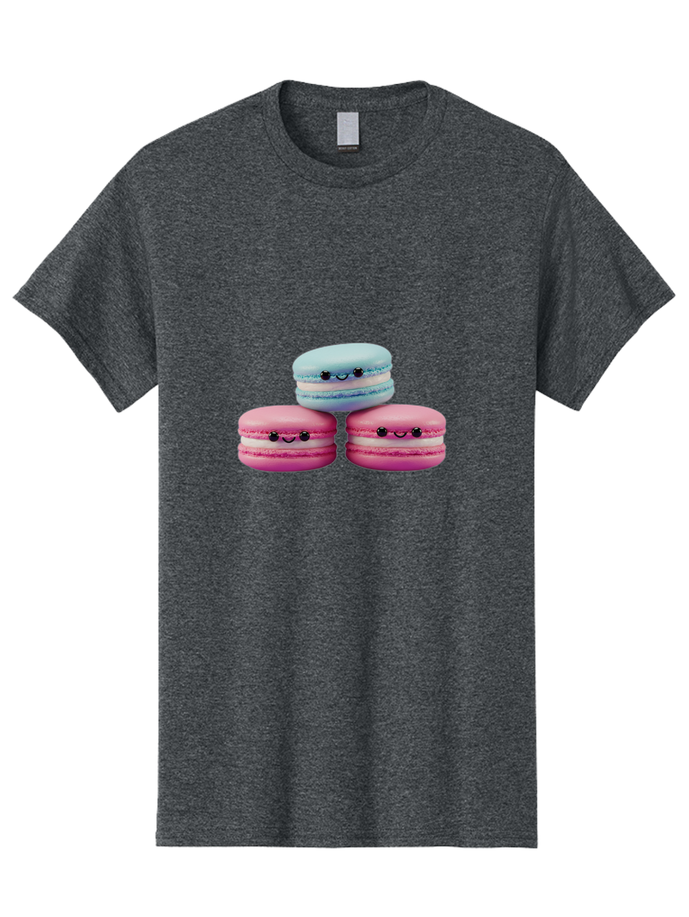 Macarons Men'S Graphic Tee, 100% Cotton, Comfortable Casual Summer Wear, Machine Washable, Macarons, French Dessert, Sweet Treats, Pink And Blue Colors, Cute Faces, Smile Faces, Black Eyes, Food Art, Bakery Delights, Dessert Lovers Baa962 19