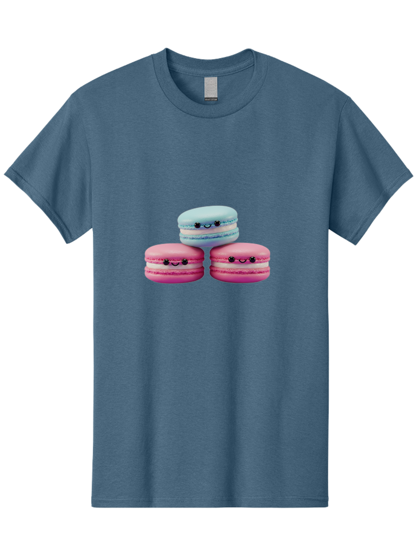 Macarons Men'S Graphic Tee, 100% Cotton, Comfortable Casual Summer Wear, Machine Washable, Macarons, French Dessert, Sweet Treats, Pink And Blue Colors, Cute Faces, Smile Faces, Black Eyes, Food Art, Bakery Delights, Dessert Lovers Baa962 5