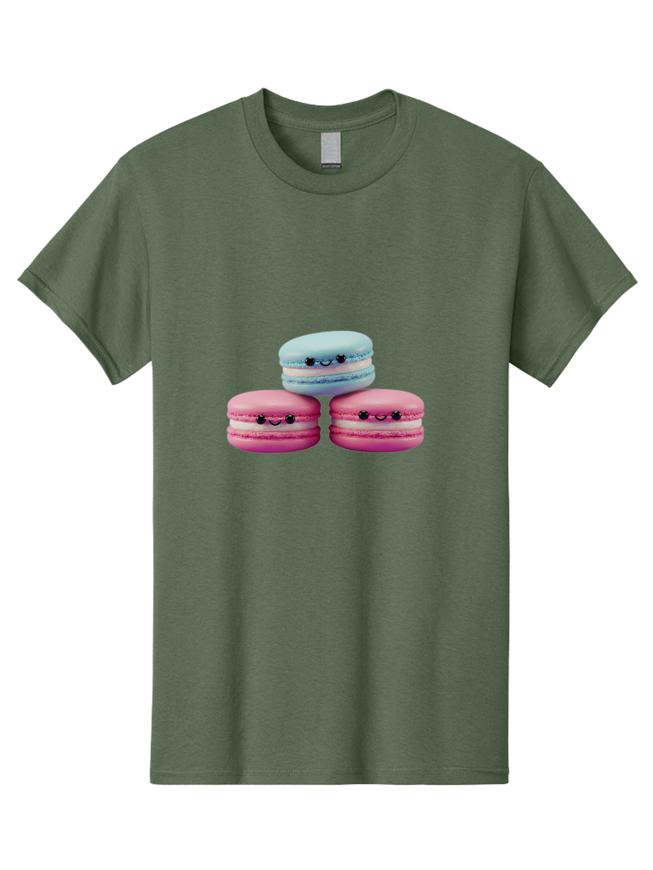Macarons Men'S Graphic Tee, 100% Cotton, Comfortable Casual Summer Wear, Machine Washable, Macarons, French Dessert, Sweet Treats, Pink And Blue Colors, Cute Faces, Smile Faces, Black Eyes, Food Art, Bakery Delights, Dessert Lovers Baa962 23