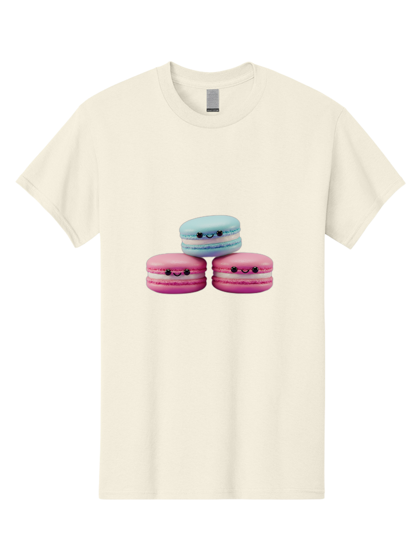 Macarons Men'S Graphic Tee, 100% Cotton, Comfortable Casual Summer Wear, Machine Washable, Macarons, French Dessert, Sweet Treats, Pink And Blue Colors, Cute Faces, Smile Faces, Black Eyes, Food Art, Bakery Delights, Dessert Lovers Baa962 15