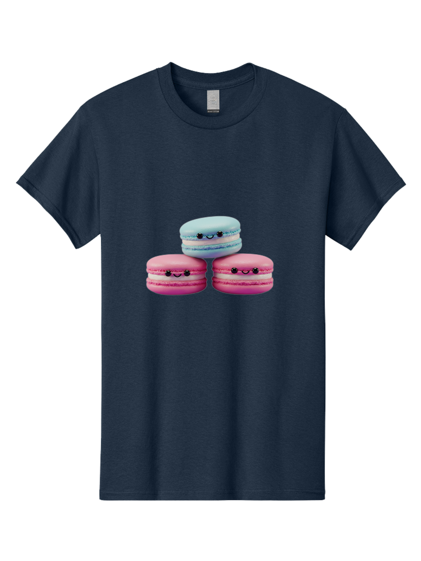 Macarons Men'S Graphic Tee, 100% Cotton, Comfortable Casual Summer Wear, Machine Washable, Macarons, French Dessert, Sweet Treats, Pink And Blue Colors, Cute Faces, Smile Faces, Black Eyes, Food Art, Bakery Delights, Dessert Lovers Baa962 27