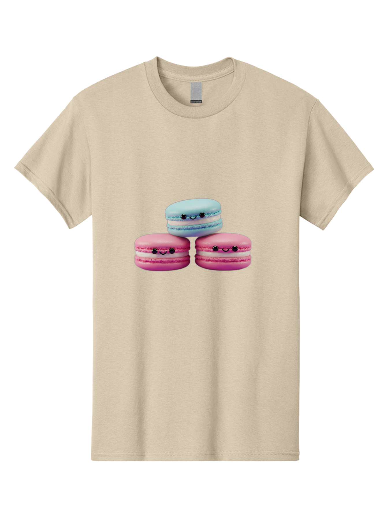 Macarons Men'S Graphic Tee, 100% Cotton, Comfortable Casual Summer Wear, Machine Washable, Macarons, French Dessert, Sweet Treats, Pink And Blue Colors, Cute Faces, Smile Faces, Black Eyes, Food Art, Bakery Delights, Dessert Lovers Baa962 29