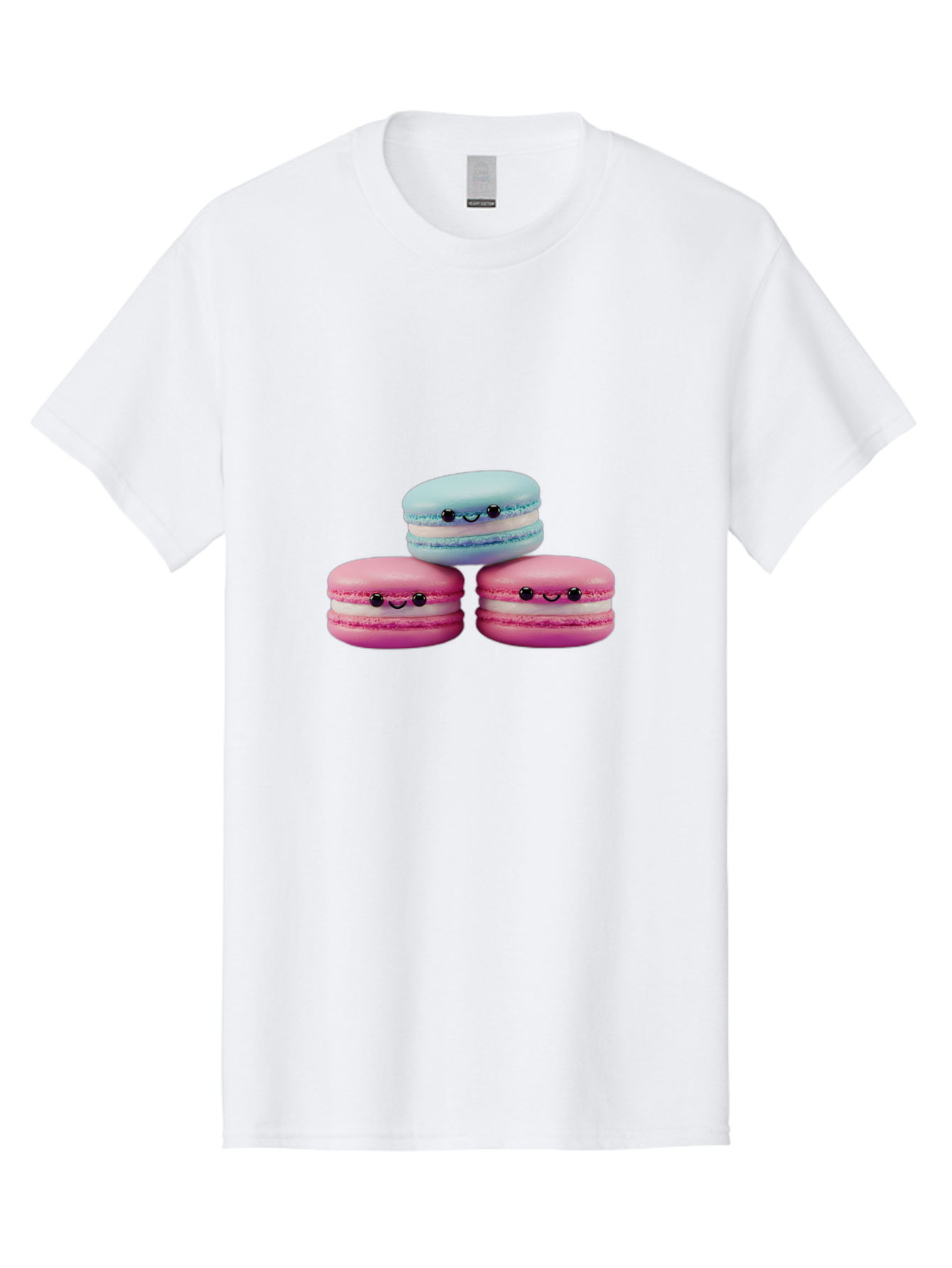 Macarons Men'S Graphic Tee, 100% Cotton, Comfortable Casual Summer Wear, Machine Washable, Macarons, French Dessert, Sweet Treats, Pink And Blue Colors, Cute Faces, Smile Faces, Black Eyes, Food Art, Bakery Delights, Dessert Lovers Baa962 25
