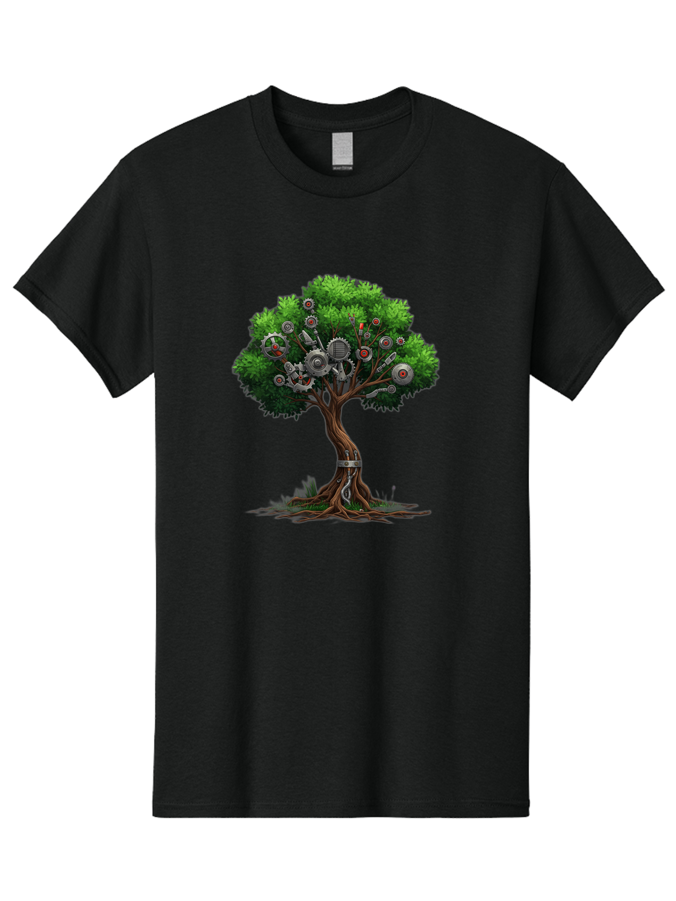 Machine-Tree Men'S Graphic Tee, 100% Cotton, Comfortable Casual Summer Wear, Machine Washable, Tree With Mechanical Parts, Gears And Machinery, Futuristic Design, Industrial Elements, Natural Meets Technology, Eco-Friendly Innovation, Baa963 29