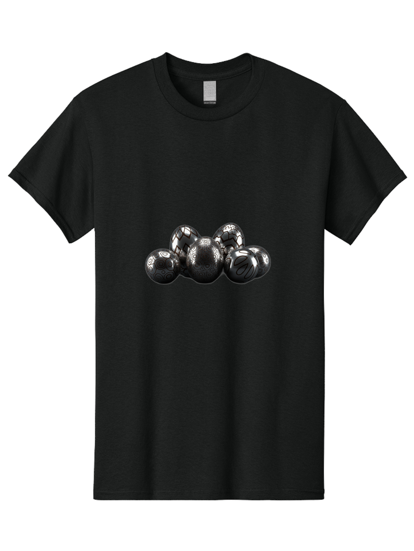 Metallic-Eggs Men'S Graphic Tee, 100% Cotton, Comfortable Casual Summer Wear, Machine Washable, Black And White Eggs, Decorative Patterns, Easter Eggs, Digital Art, Graphic Design, Ornate Details, Symmetrical Designs, Modern Illustration, Bab003 19