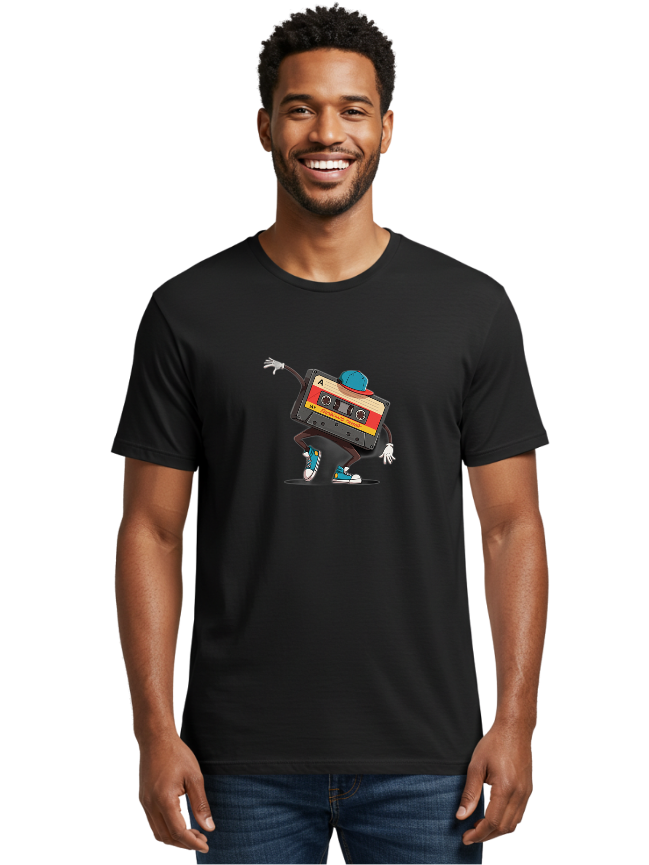Mix-Cassette Men'S Graphic Tee, 100% Cotton, Comfortable Casual Summer Wear, Machine Washable, Cartoon Cassette Tape, Mixtape Character, Dancing Music, Retro Vibe, Vintage Style, Cool Hat, Sneakers, Fun Illustration, Music Lover, Bab013 10