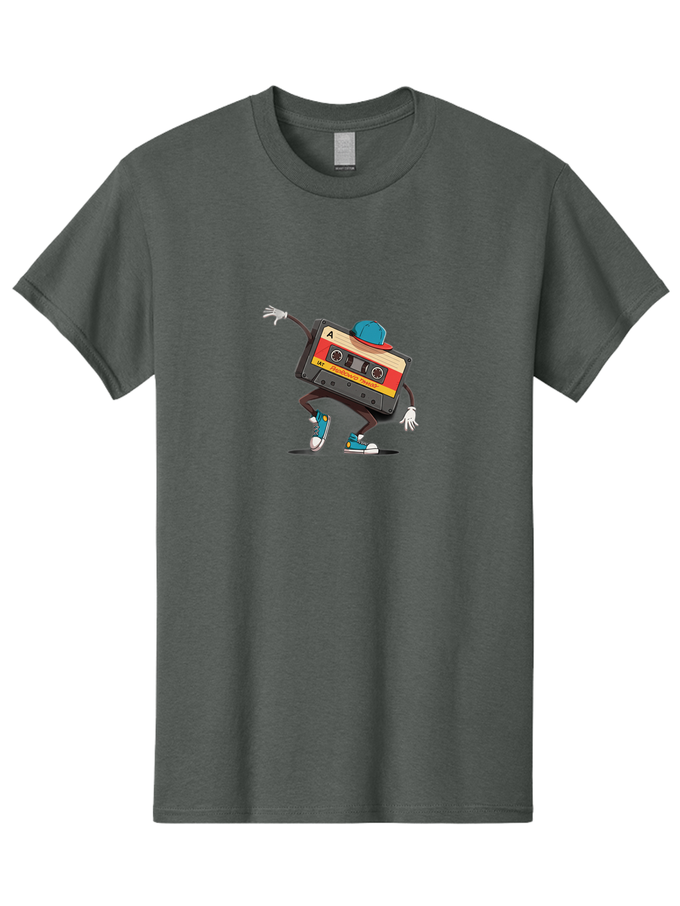 Mix-Cassette Men'S Graphic Tee, 100% Cotton, Comfortable Casual Summer Wear, Machine Washable, Cartoon Cassette Tape, Mixtape Character, Dancing Music, Retro Vibe, Vintage Style, Cool Hat, Sneakers, Fun Illustration, Music Lover, Bab013 21