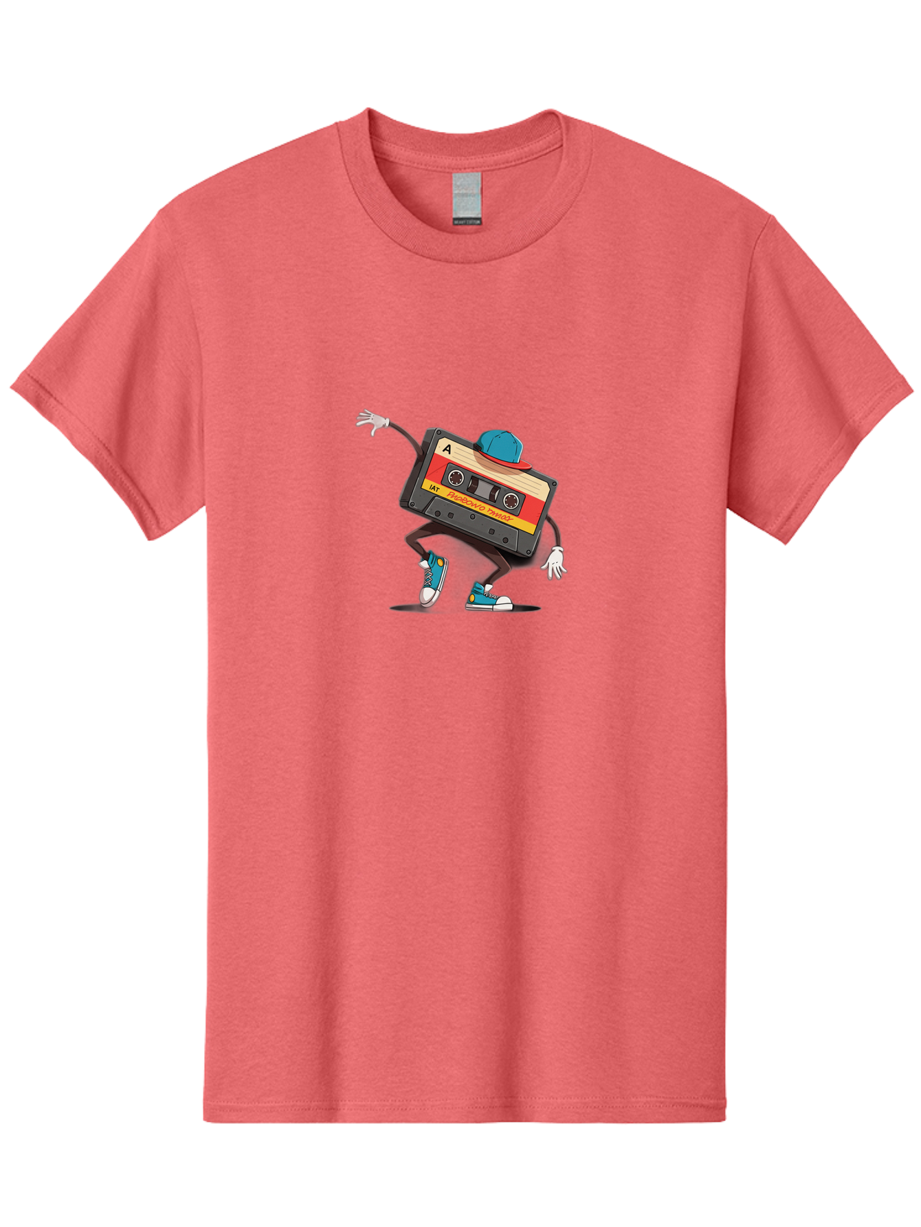 Mix-Cassette Men'S Graphic Tee, 100% Cotton, Comfortable Casual Summer Wear, Machine Washable, Cartoon Cassette Tape, Mixtape Character, Dancing Music, Retro Vibe, Vintage Style, Cool Hat, Sneakers, Fun Illustration, Music Lover, Bab013 27
