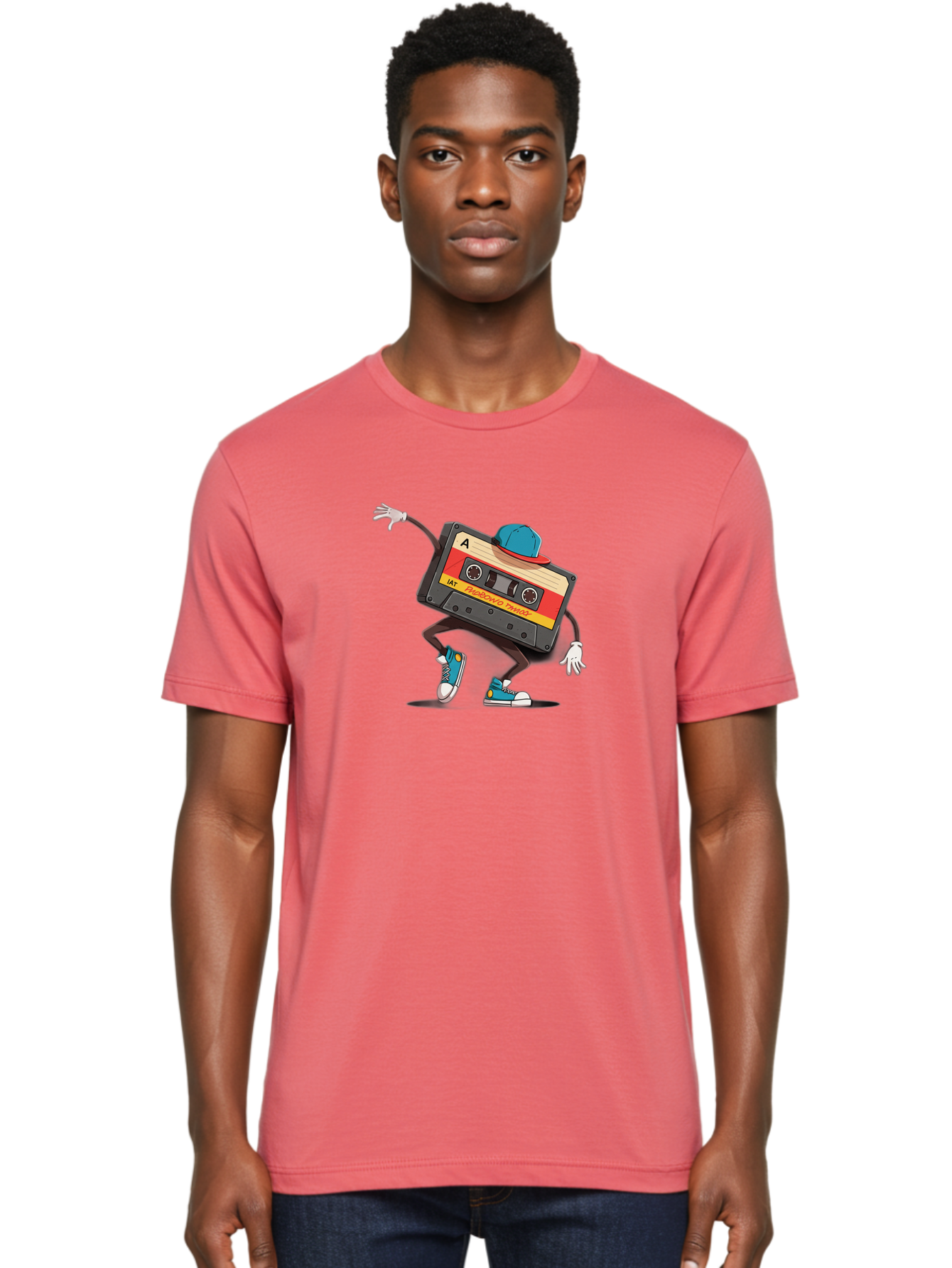 Mix-Cassette Men'S Graphic Tee, 100% Cotton, Comfortable Casual Summer Wear, Machine Washable, Cartoon Cassette Tape, Mixtape Character, Dancing Music, Retro Vibe, Vintage Style, Cool Hat, Sneakers, Fun Illustration, Music Lover, Bab013 28