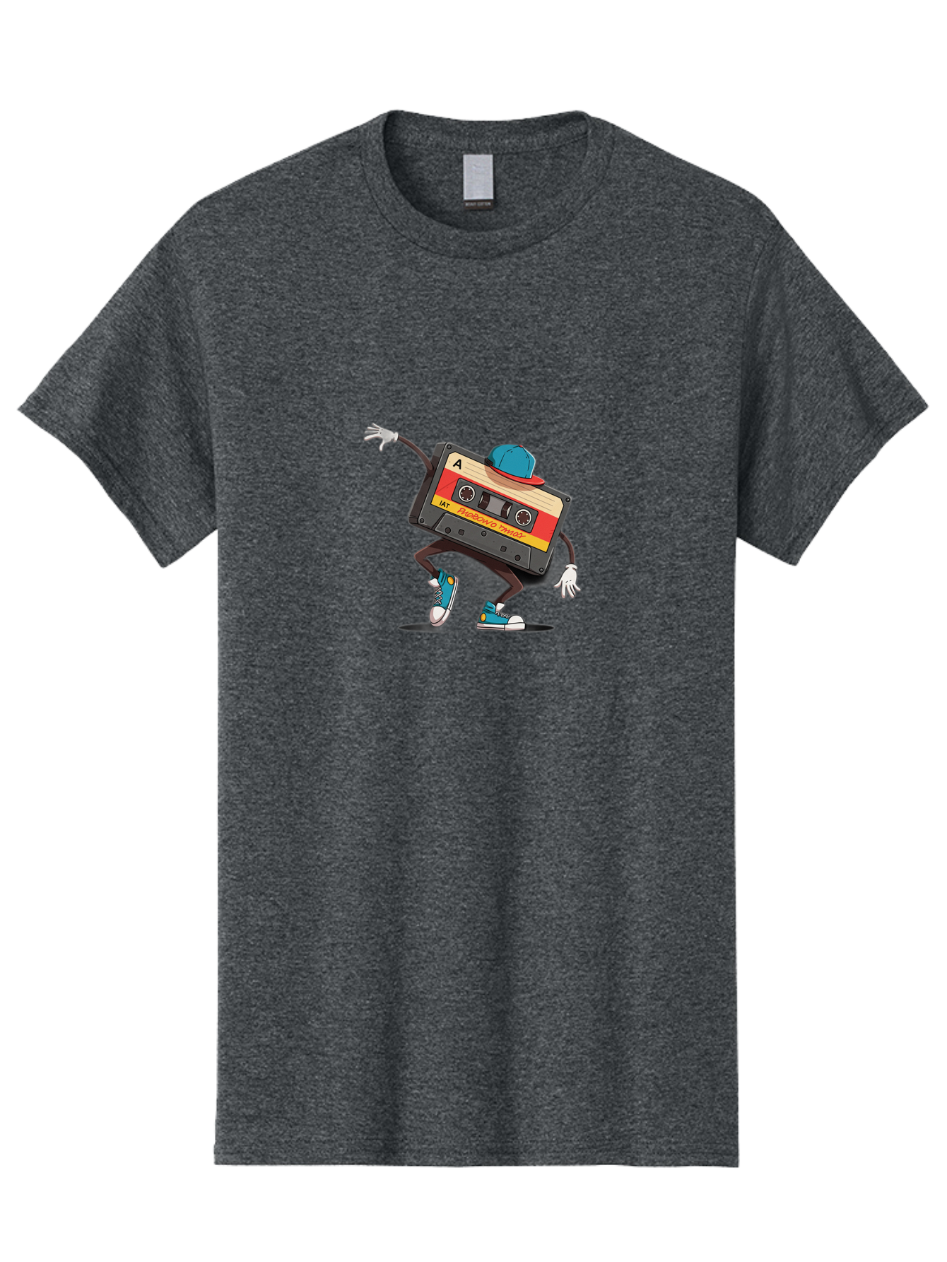 Mix-Cassette Men'S Graphic Tee, 100% Cotton, Comfortable Casual Summer Wear, Machine Washable, Cartoon Cassette Tape, Mixtape Character, Dancing Music, Retro Vibe, Vintage Style, Cool Hat, Sneakers, Fun Illustration, Music Lover, Bab013 23