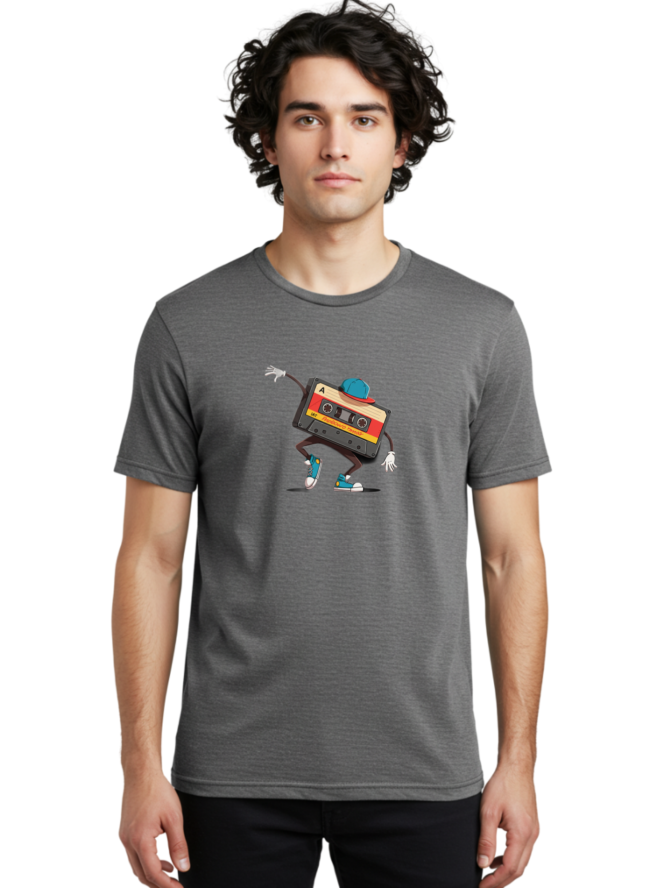 Mix-Cassette Men'S Graphic Tee, 100% Cotton, Comfortable Casual Summer Wear, Machine Washable, Cartoon Cassette Tape, Mixtape Character, Dancing Music, Retro Vibe, Vintage Style, Cool Hat, Sneakers, Fun Illustration, Music Lover, Bab013 8