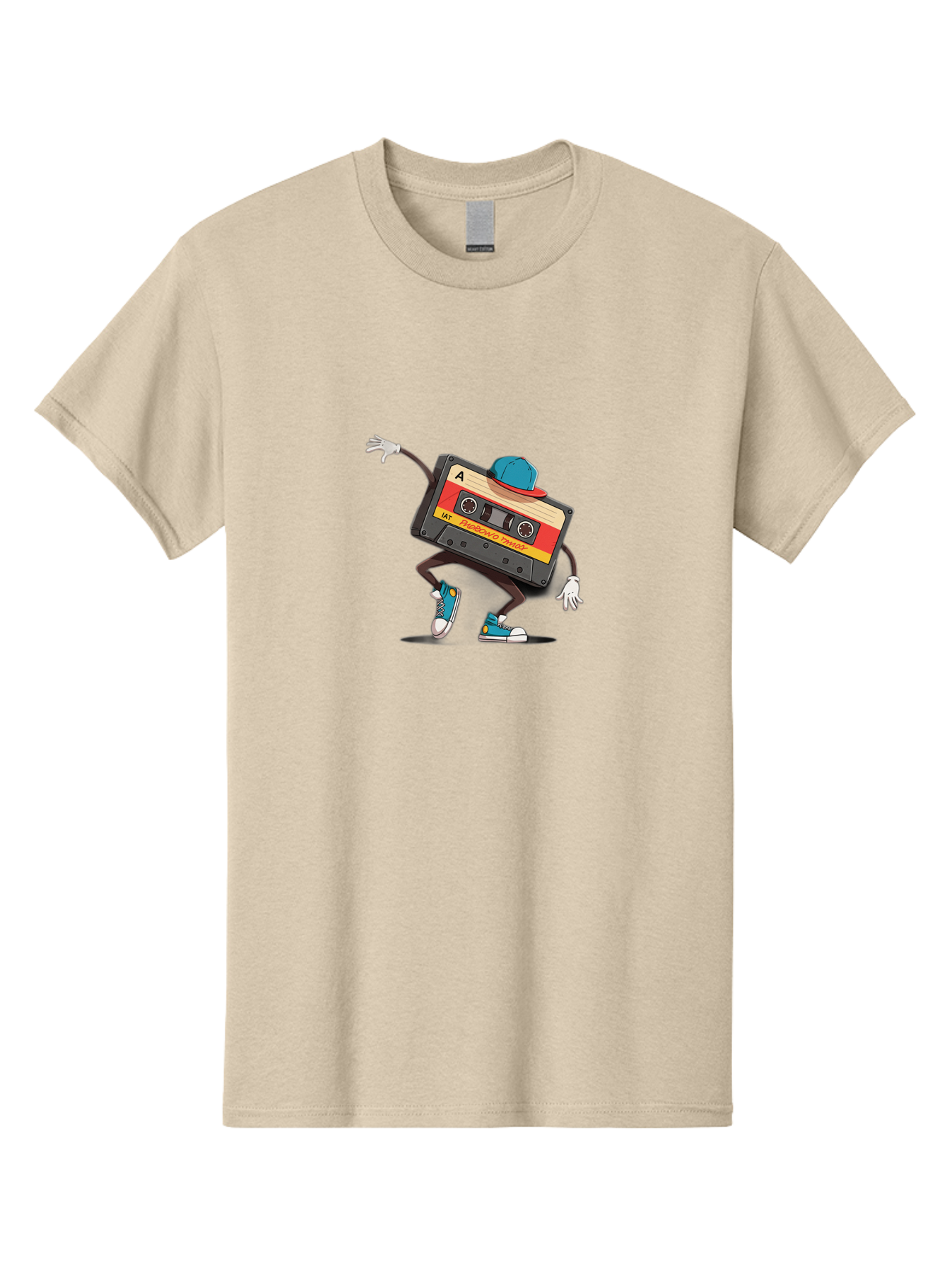 Mix-Cassette Men'S Graphic Tee, 100% Cotton, Comfortable Casual Summer Wear, Machine Washable, Cartoon Cassette Tape, Mixtape Character, Dancing Music, Retro Vibe, Vintage Style, Cool Hat, Sneakers, Fun Illustration, Music Lover, Bab013 13