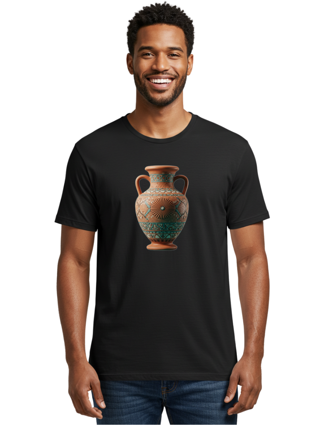 Mosaic-Vase Men'S Graphic Tee, 100% Cotton, Comfortable Casual Summer Wear, Machine Washable, Ancient Greek Vase, Terracotta Pottery, Classical Design, Ornate Patterns, Mosaic Art, Cultural Heritage, Traditional Craftsmanship, Bab023 14