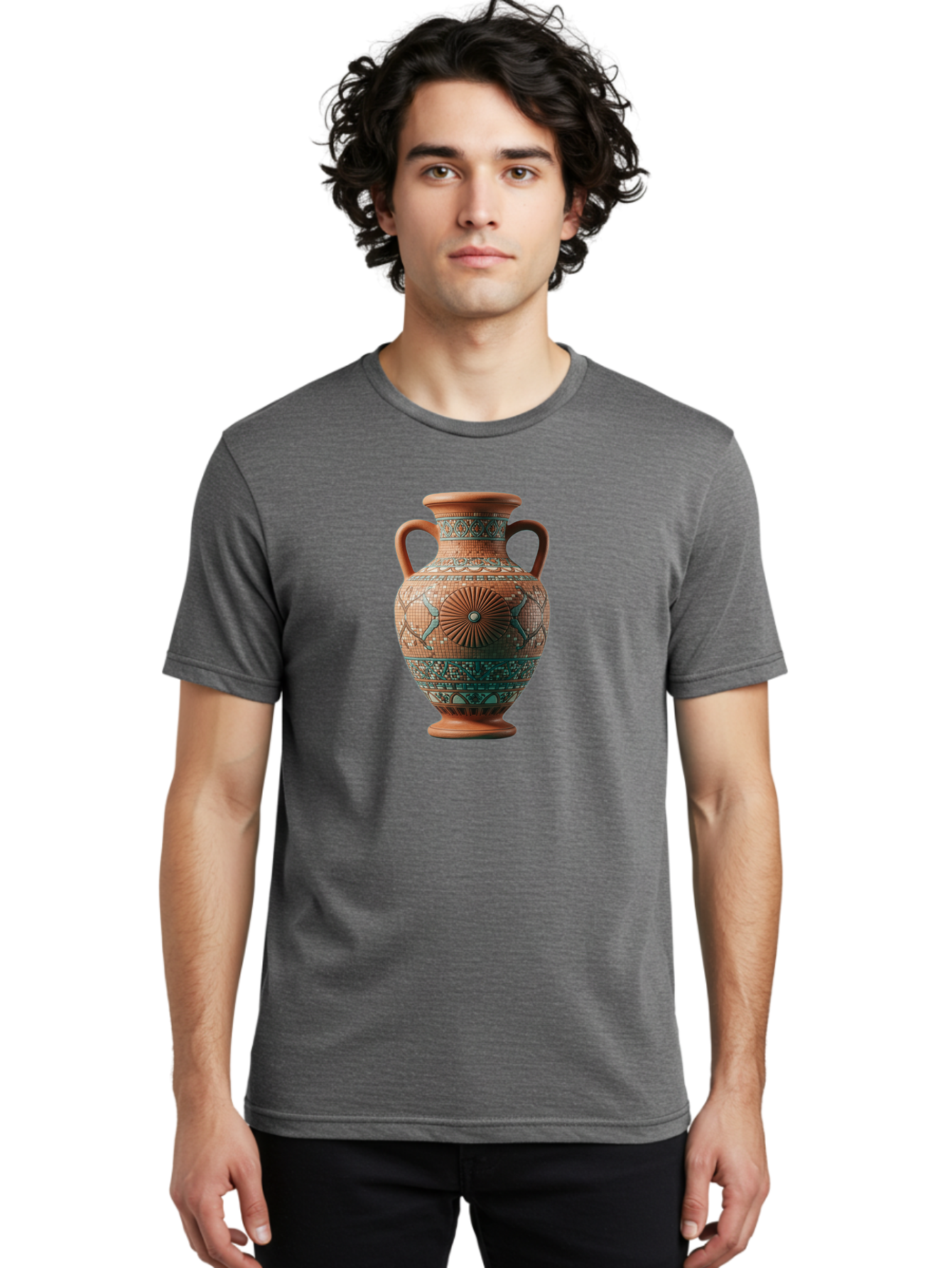 Mosaic-Vase Men'S Graphic Tee, 100% Cotton, Comfortable Casual Summer Wear, Machine Washable, Ancient Greek Vase, Terracotta Pottery, Classical Design, Ornate Patterns, Mosaic Art, Cultural Heritage, Traditional Craftsmanship, Bab023 10