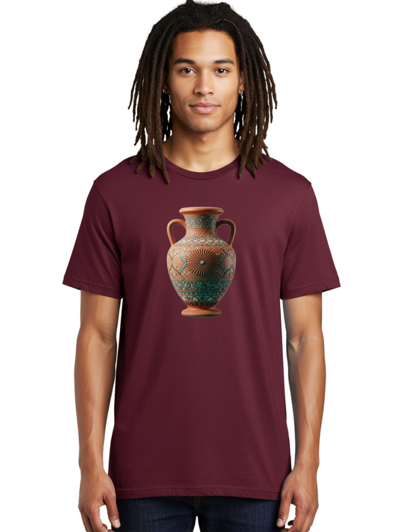 Mosaic-Vase Men'S Graphic Tee, 100% Cotton, Comfortable Casual Summer Wear, Machine Washable, Ancient Greek Vase, Terracotta Pottery, Classical Design, Ornate Patterns, Mosaic Art, Cultural Heritage, Traditional Craftsmanship, Bab023 6