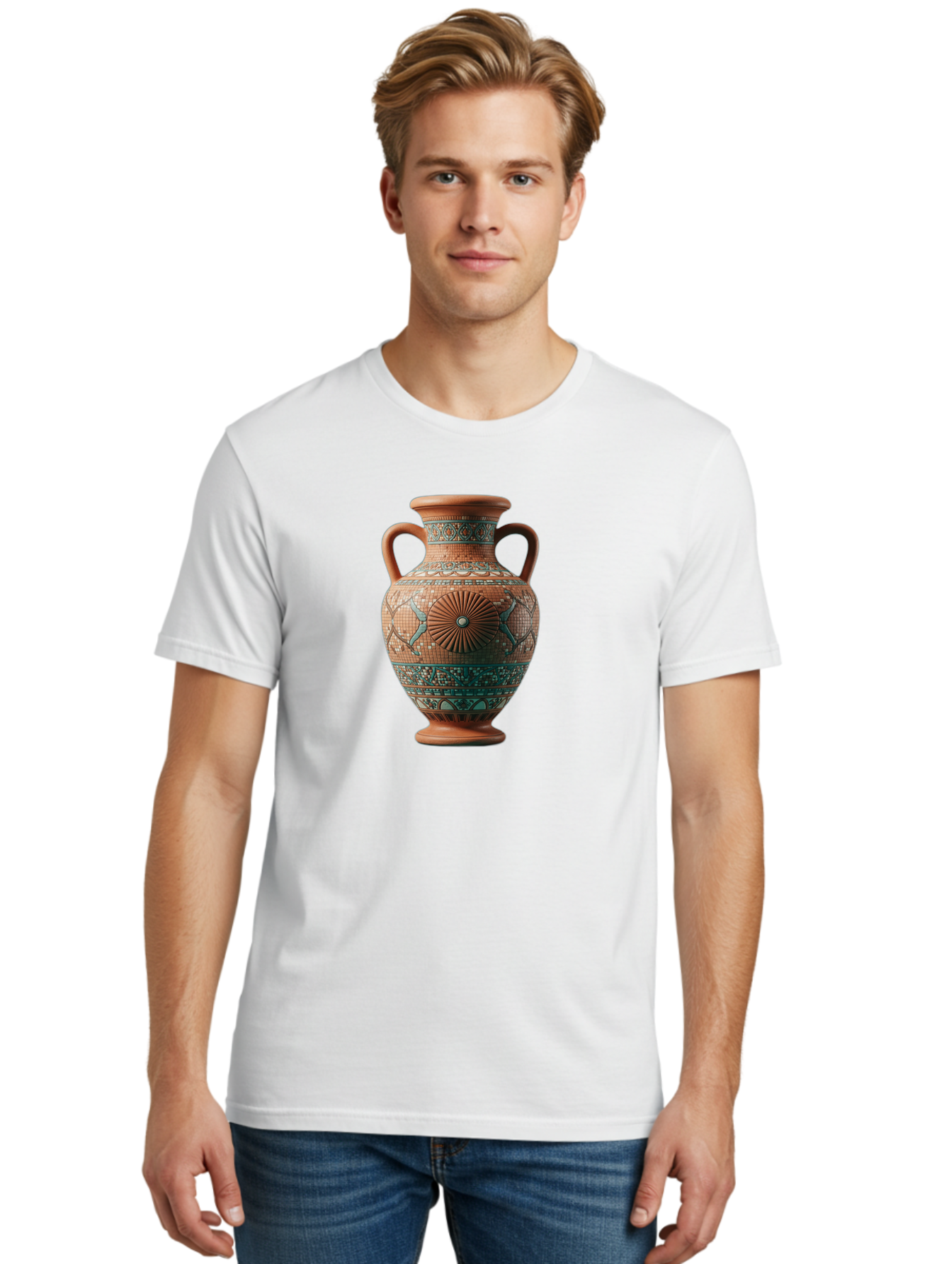 Mosaic-Vase Men'S Graphic Tee, 100% Cotton, Comfortable Casual Summer Wear, Machine Washable, Ancient Greek Vase, Terracotta Pottery, Classical Design, Ornate Patterns, Mosaic Art, Cultural Heritage, Traditional Craftsmanship, Bab023 22