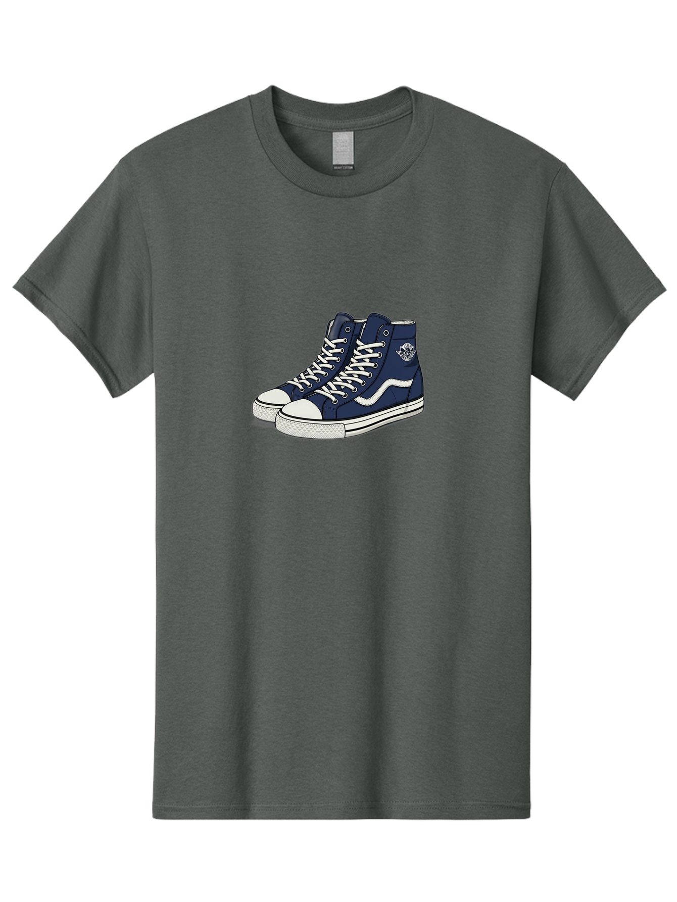 Navy-Blue-High-Top-Sneakers Men'S Graphic Tee, 100% Cotton, Comfortable Casual Summer Wear, Machine Washable, Navy Blue Sneakers, High-Top Shoes, White Laces, White Soles, Athletic Footwear, Casual Wear, Sports Shoes, Comfortable Shoes, Bab027 27