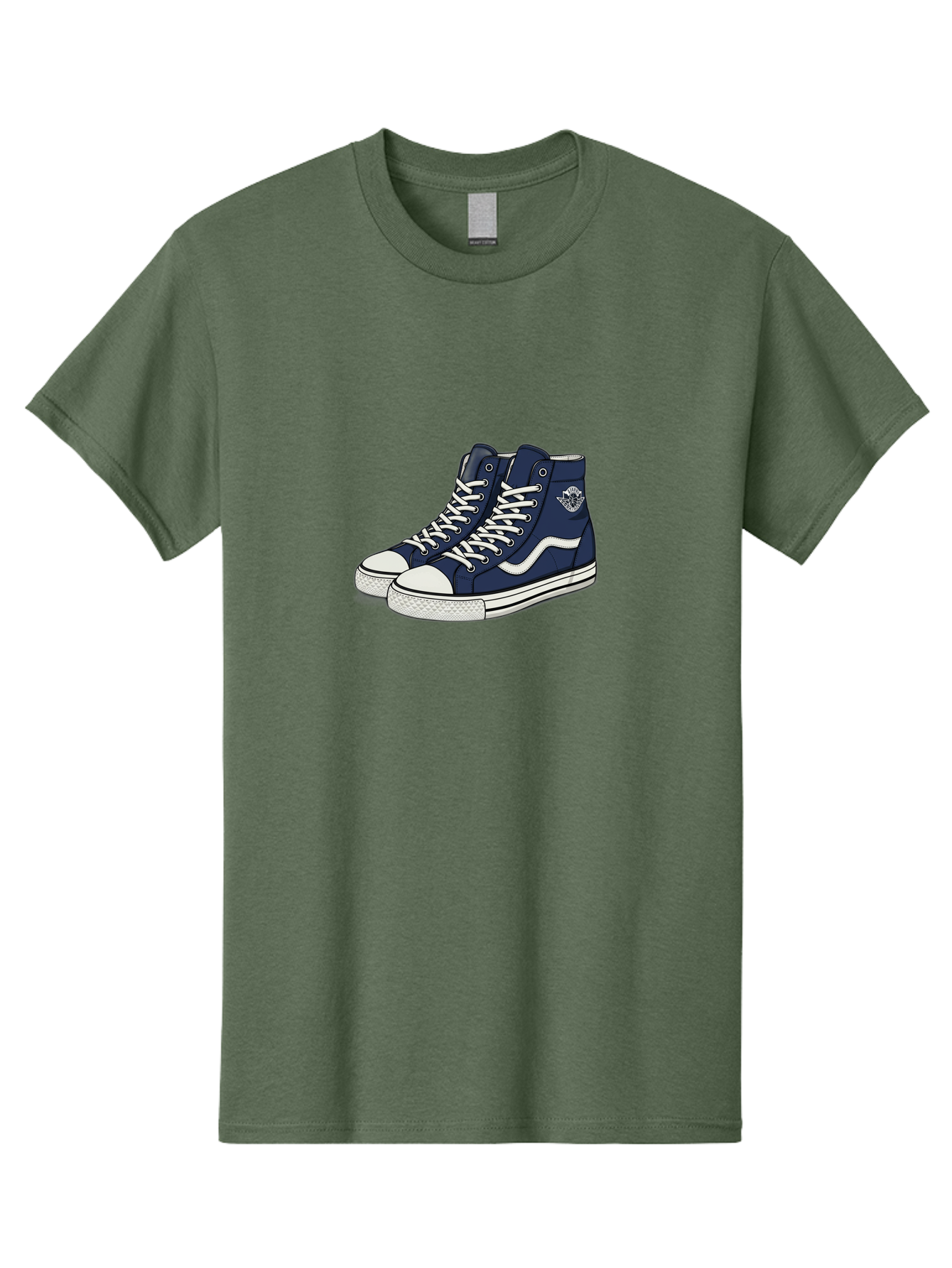 Navy-Blue-High-Top-Sneakers Men'S Graphic Tee, 100% Cotton, Comfortable Casual Summer Wear, Machine Washable, Navy Blue Sneakers, High-Top Shoes, White Laces, White Soles, Athletic Footwear, Casual Wear, Sports Shoes, Comfortable Shoes, Bab027 19