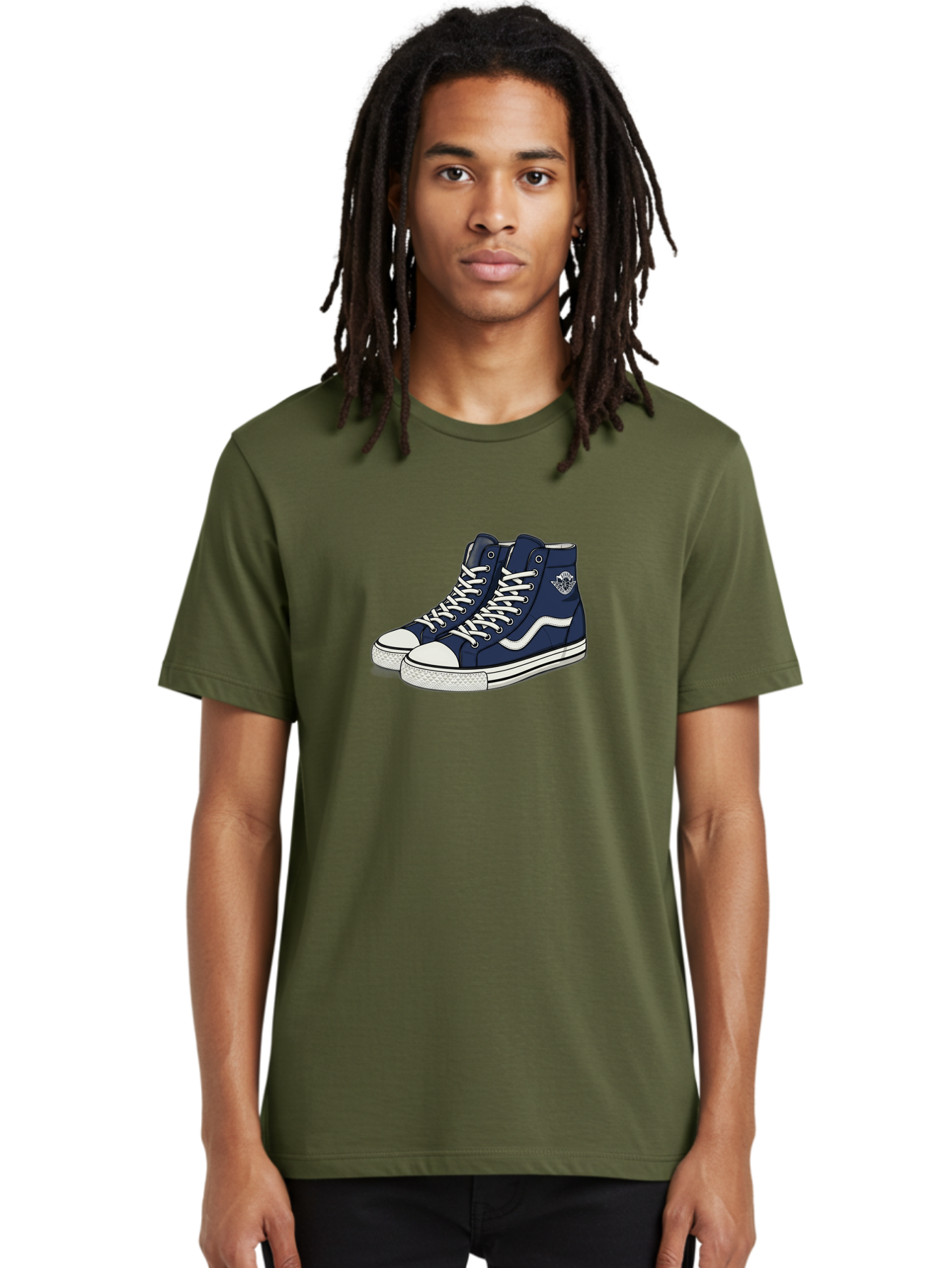Navy-Blue-High-Top-Sneakers Men'S Graphic Tee, 100% Cotton, Comfortable Casual Summer Wear, Machine Washable, Navy Blue Sneakers, High-Top Shoes, White Laces, White Soles, Athletic Footwear, Casual Wear, Sports Shoes, Comfortable Shoes, Bab027 20