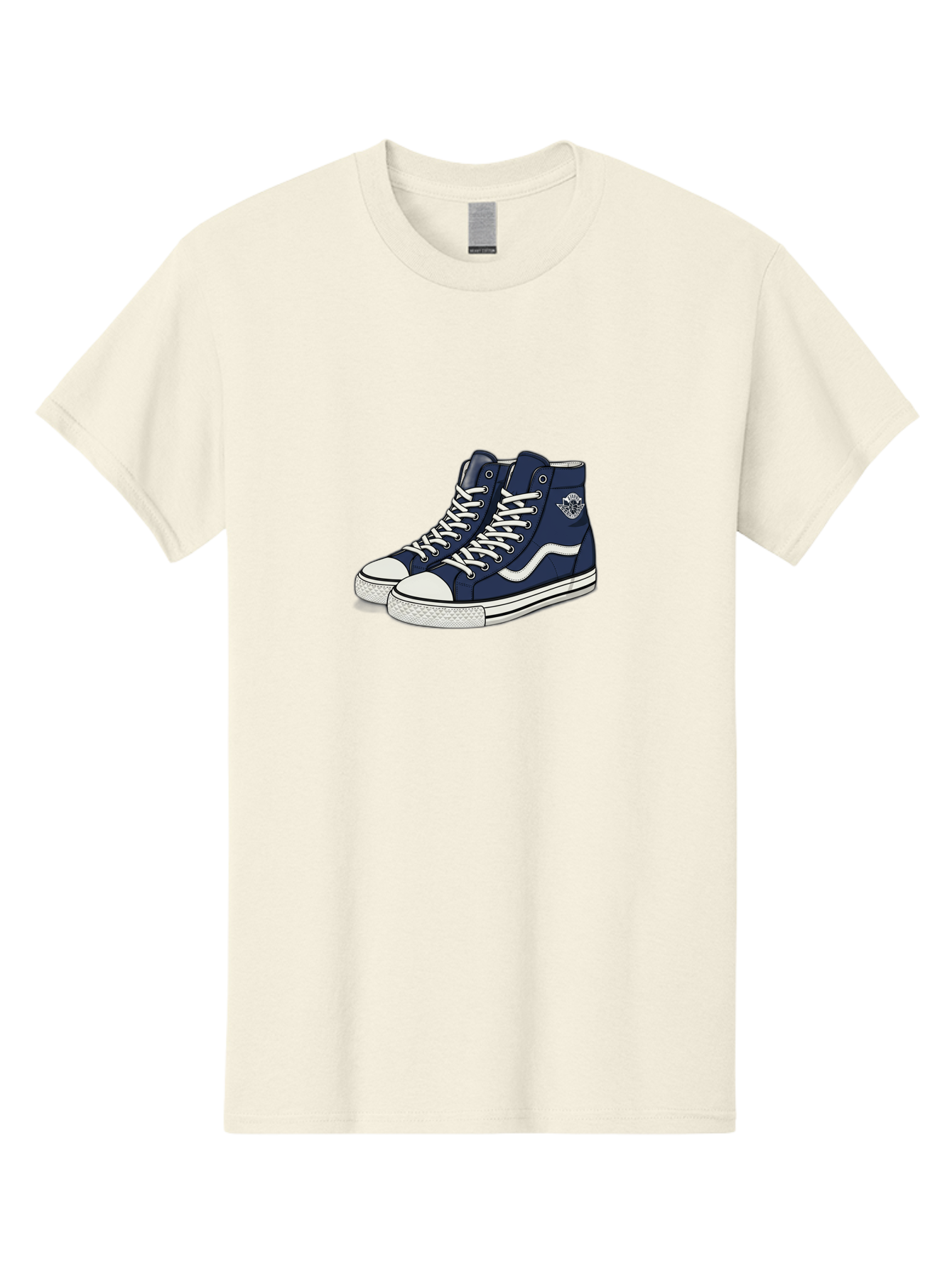 Navy-Blue-High-Top-Sneakers Men'S Graphic Tee, 100% Cotton, Comfortable Casual Summer Wear, Machine Washable, Navy Blue Sneakers, High-Top Shoes, White Laces, White Soles, Athletic Footwear, Casual Wear, Sports Shoes, Comfortable Shoes, Bab027 11