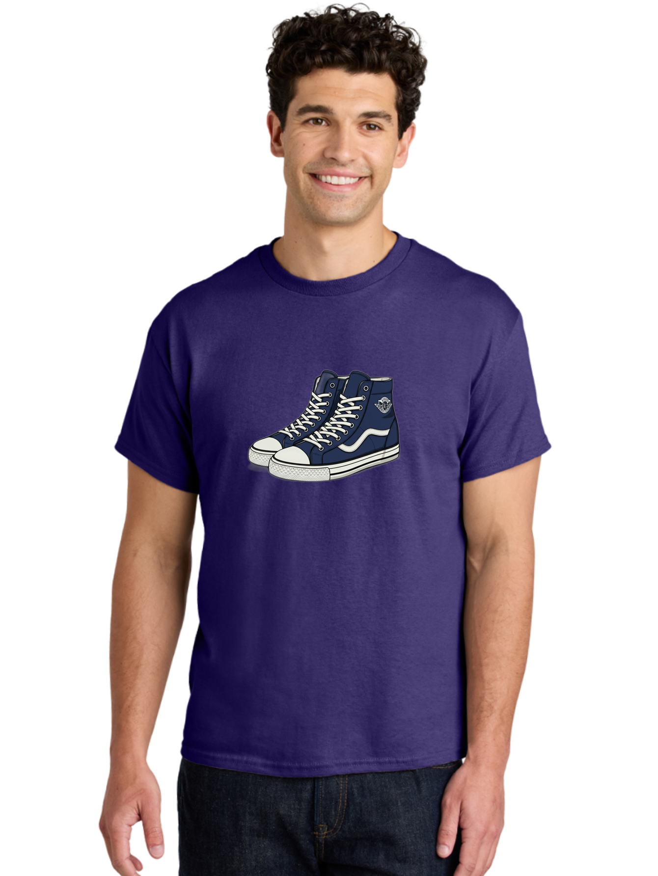 Navy-Blue-High-Top-Sneakers Men'S Graphic Tee, 100% Cotton, Comfortable Casual Summer Wear, Machine Washable, Navy Blue Sneakers, High-Top Shoes, White Laces, White Soles, Athletic Footwear, Casual Wear, Sports Shoes, Comfortable Shoes, Bab027 16