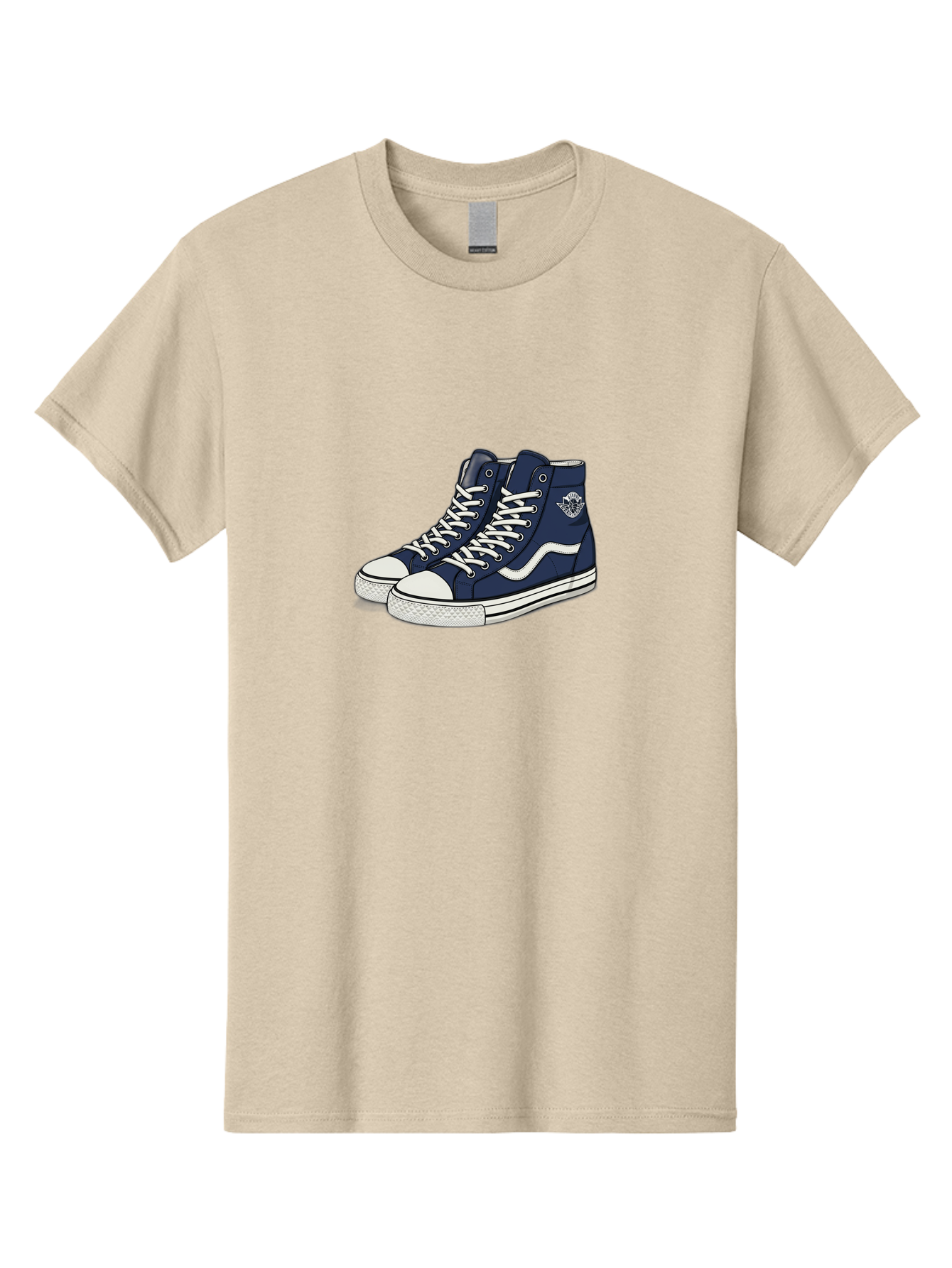Navy-Blue-High-Top-Sneakers Men'S Graphic Tee, 100% Cotton, Comfortable Casual Summer Wear, Machine Washable, Navy Blue Sneakers, High-Top Shoes, White Laces, White Soles, Athletic Footwear, Casual Wear, Sports Shoes, Comfortable Shoes, Bab027 21