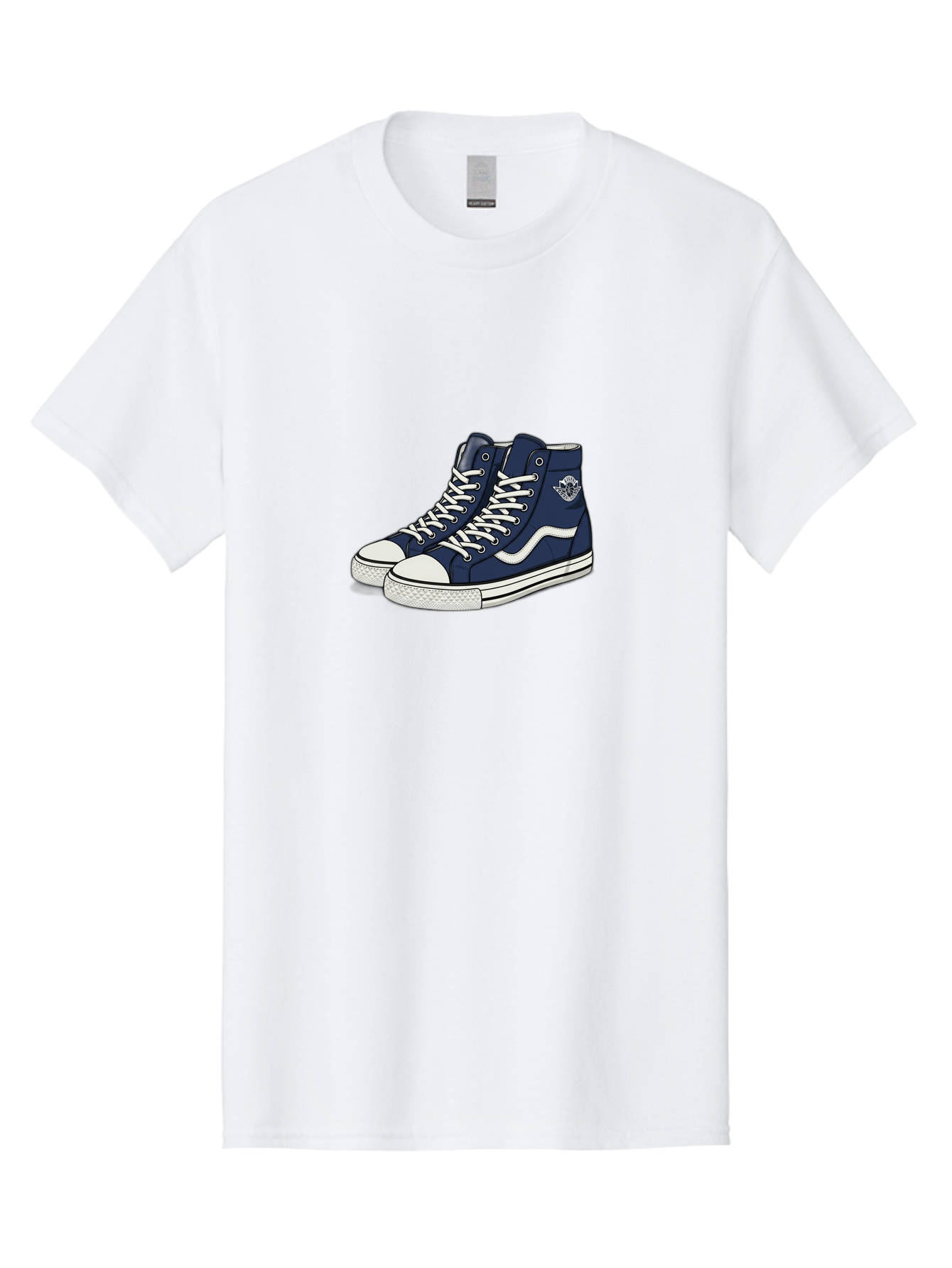 Navy-Blue-High-Top-Sneakers Men'S Graphic Tee, 100% Cotton, Comfortable Casual Summer Wear, Machine Washable, Navy Blue Sneakers, High-Top Shoes, White Laces, White Soles, Athletic Footwear, Casual Wear, Sports Shoes, Comfortable Shoes, Bab027 17