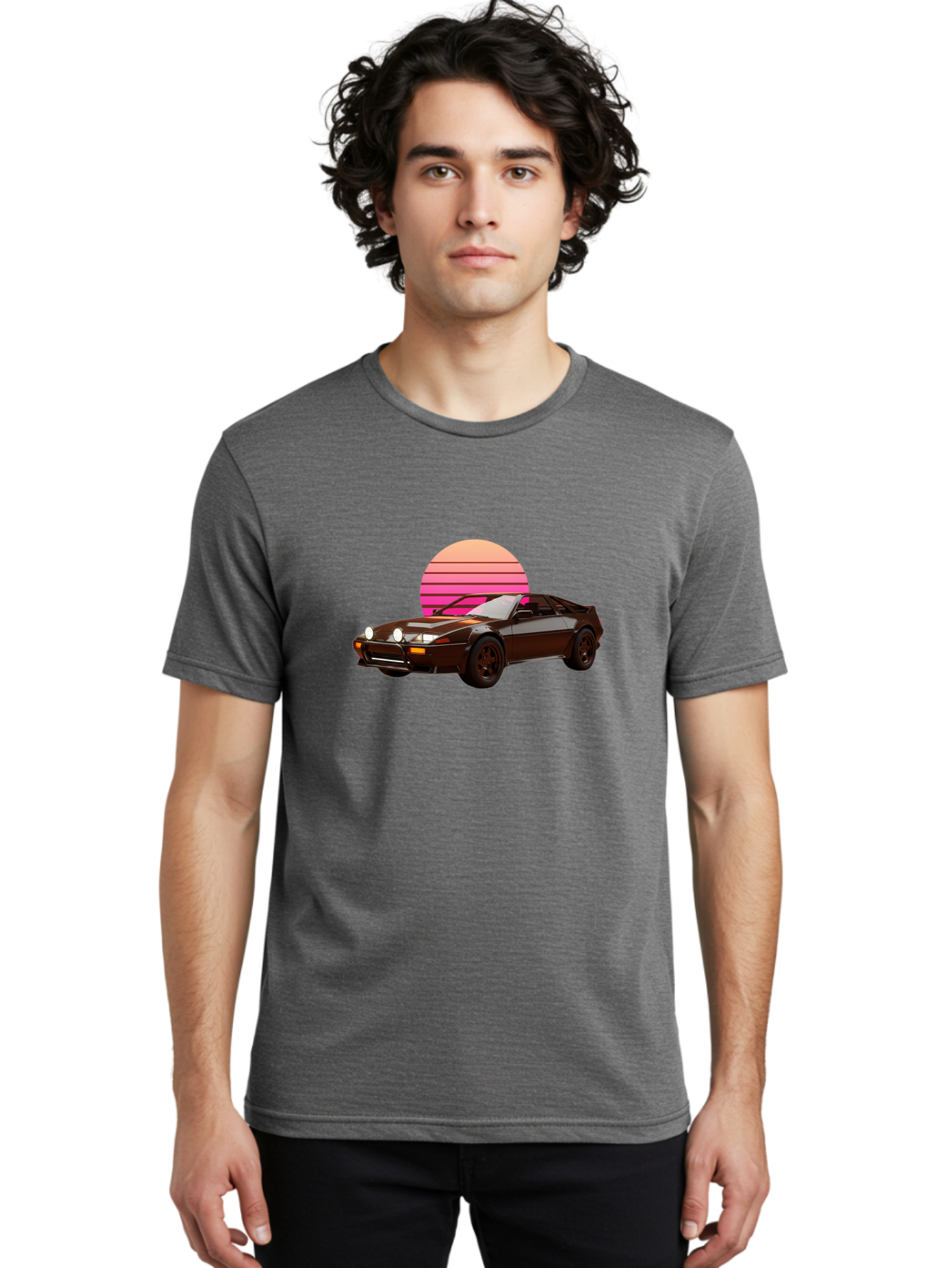 Nissan-240Z Men'S Graphic Tee, 100% Cotton, Comfortable Casual Summer Wear, Machine Washable, Vintage Sports Car, Retro Style, Dusk Scene, Gradient Sunset, Nostalgic Feel, Classic Automobile, Vintage Vibes, Iconic Design, Automotive Art, Bab036 22