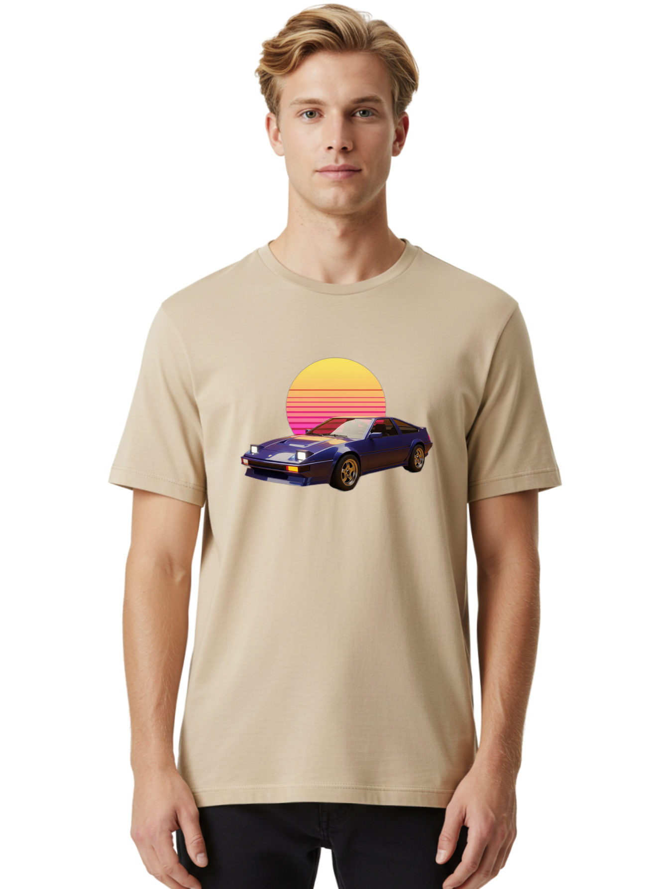 Nissan-280Zx Men'S Graphic Tee, 100% Cotton, Comfortable Casual Summer Wear, Machine Washable, Retro Sports Car, Vintage Automobile, 80S Style, Pop Art, Neon Colors, Gradient Sun, Futuristic Design, Classic Ride, Nostalgic Feel, Bab037 26