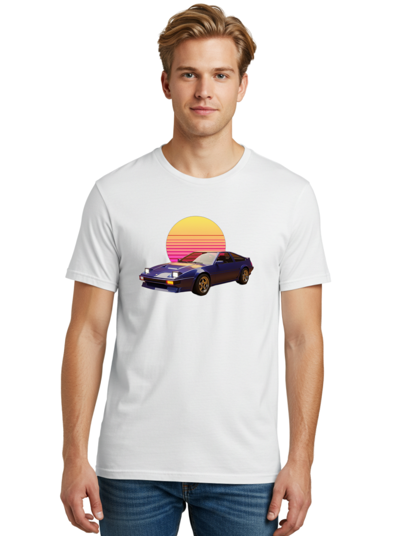 Nissan-280Zx Men'S Graphic Tee, 100% Cotton, Comfortable Casual Summer Wear, Machine Washable, Retro Sports Car, Vintage Automobile, 80S Style, Pop Art, Neon Colors, Gradient Sun, Futuristic Design, Classic Ride, Nostalgic Feel, Bab037 24