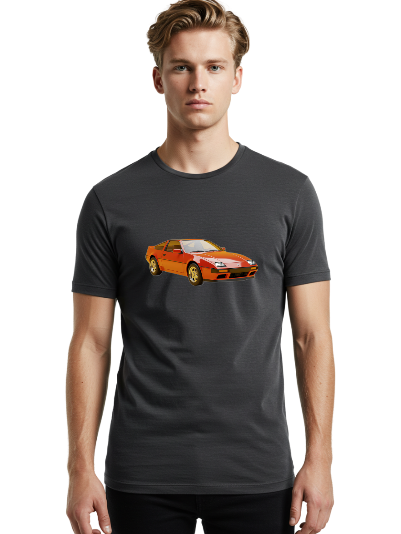 Nissan-300Zx-1 Men'S Graphic Tee, 100% Cotton, Comfortable Casual Summer Wear, Machine Washable, Nissan 300Zx Sports Car, Orange Sports Car, Classic Car Design, Vintage Automobile, Retro Style, Sleek, High-Performance Vehicle, Automotive Art Bab038 24