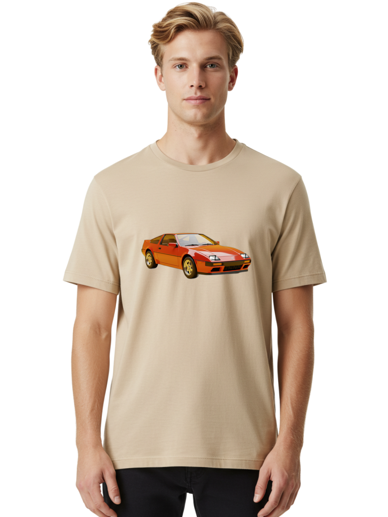 Nissan-300Zx-1 Men'S Graphic Tee, 100% Cotton, Comfortable Casual Summer Wear, Machine Washable, Nissan 300Zx Sports Car, Orange Sports Car, Classic Car Design, Vintage Automobile, Retro Style, Sleek, High-Performance Vehicle, Automotive Art Bab038 30