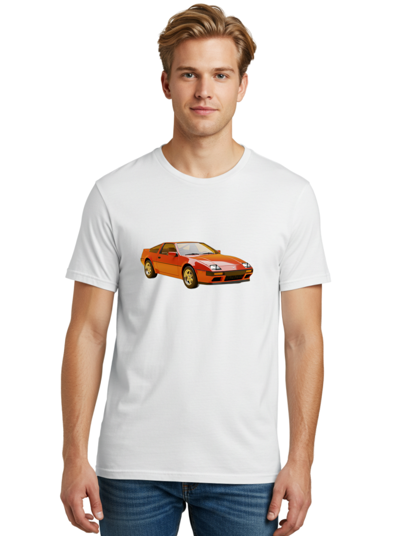 Nissan-300Zx-1 Men'S Graphic Tee, 100% Cotton, Comfortable Casual Summer Wear, Machine Washable, Nissan 300Zx Sports Car, Orange Sports Car, Classic Car Design, Vintage Automobile, Retro Style, Sleek, High-Performance Vehicle, Automotive Art Bab038 22