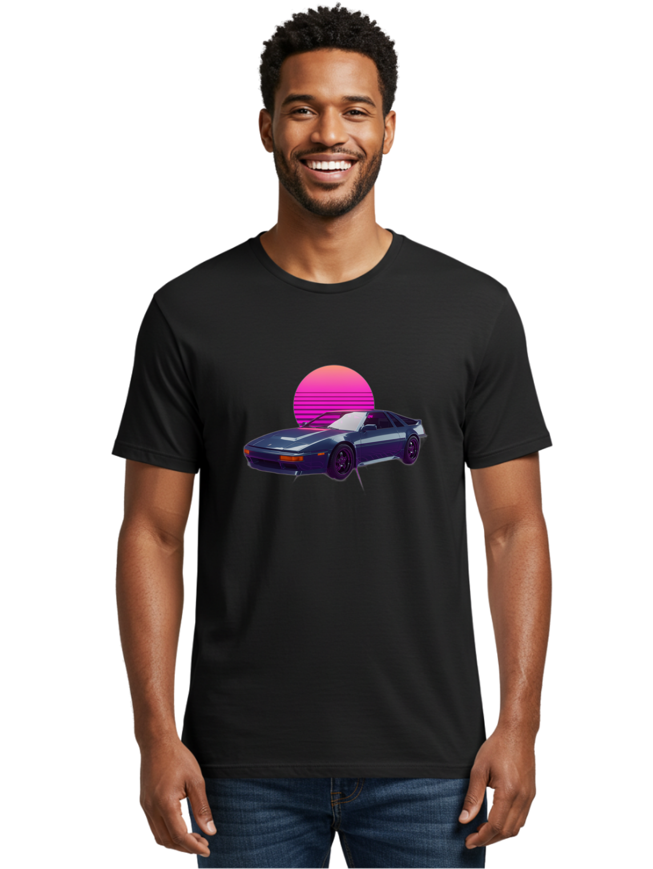 Nissan-300Zx-4 Men'S Graphic Tee, 100% Cotton, Comfortable Casual Summer Wear, Machine Washable, Classic Sports Car, Retro Futuristic, Sleek Design, Purple Car, Vaporwave Aesthetic, 80S Style, Synthwave Art, Pink Sunset, Nostalgic Feel, Bab041 20