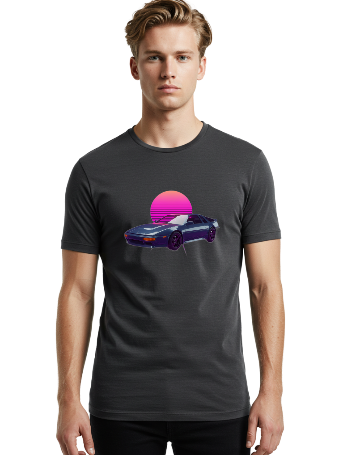 Nissan-300Zx-4 Men'S Graphic Tee, 100% Cotton, Comfortable Casual Summer Wear, Machine Washable, Classic Sports Car, Retro Futuristic, Sleek Design, Purple Car, Vaporwave Aesthetic, 80S Style, Synthwave Art, Pink Sunset, Nostalgic Feel, Bab041 8