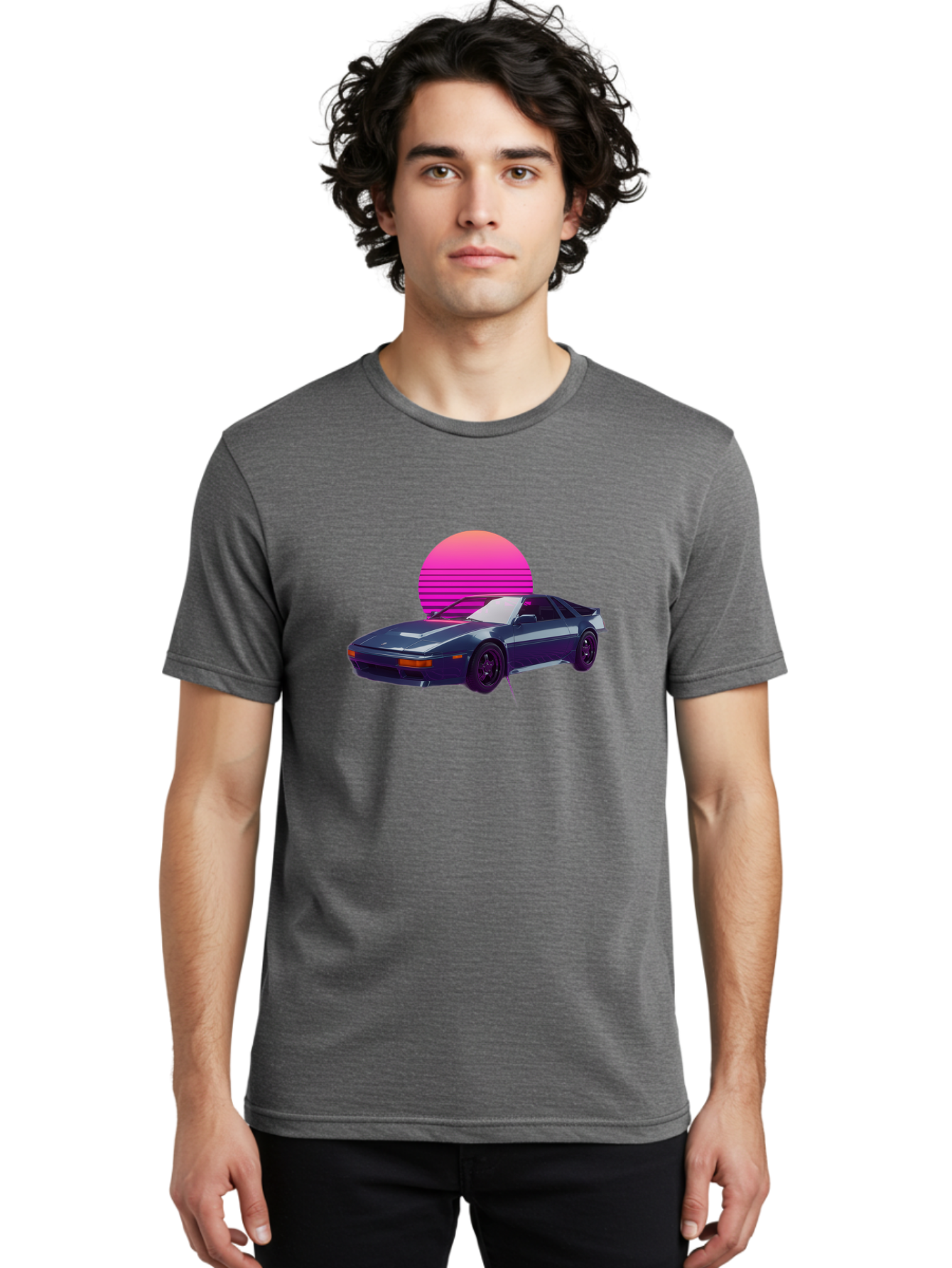 Nissan-300Zx-4 Men'S Graphic Tee, 100% Cotton, Comfortable Casual Summer Wear, Machine Washable, Classic Sports Car, Retro Futuristic, Sleek Design, Purple Car, Vaporwave Aesthetic, 80S Style, Synthwave Art, Pink Sunset, Nostalgic Feel, Bab041 2