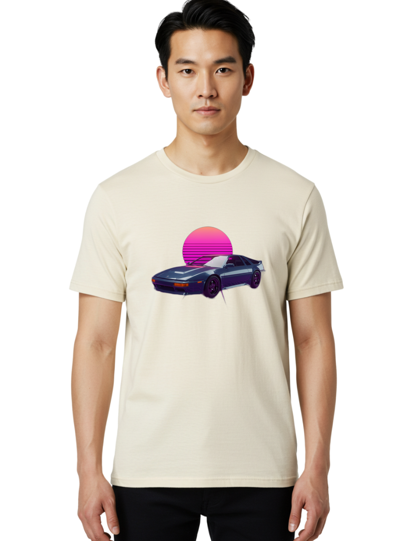 Nissan-300Zx-4 Men'S Graphic Tee, 100% Cotton, Comfortable Casual Summer Wear, Machine Washable, Classic Sports Car, Retro Futuristic, Sleek Design, Purple Car, Vaporwave Aesthetic, 80S Style, Synthwave Art, Pink Sunset, Nostalgic Feel, Bab041 4