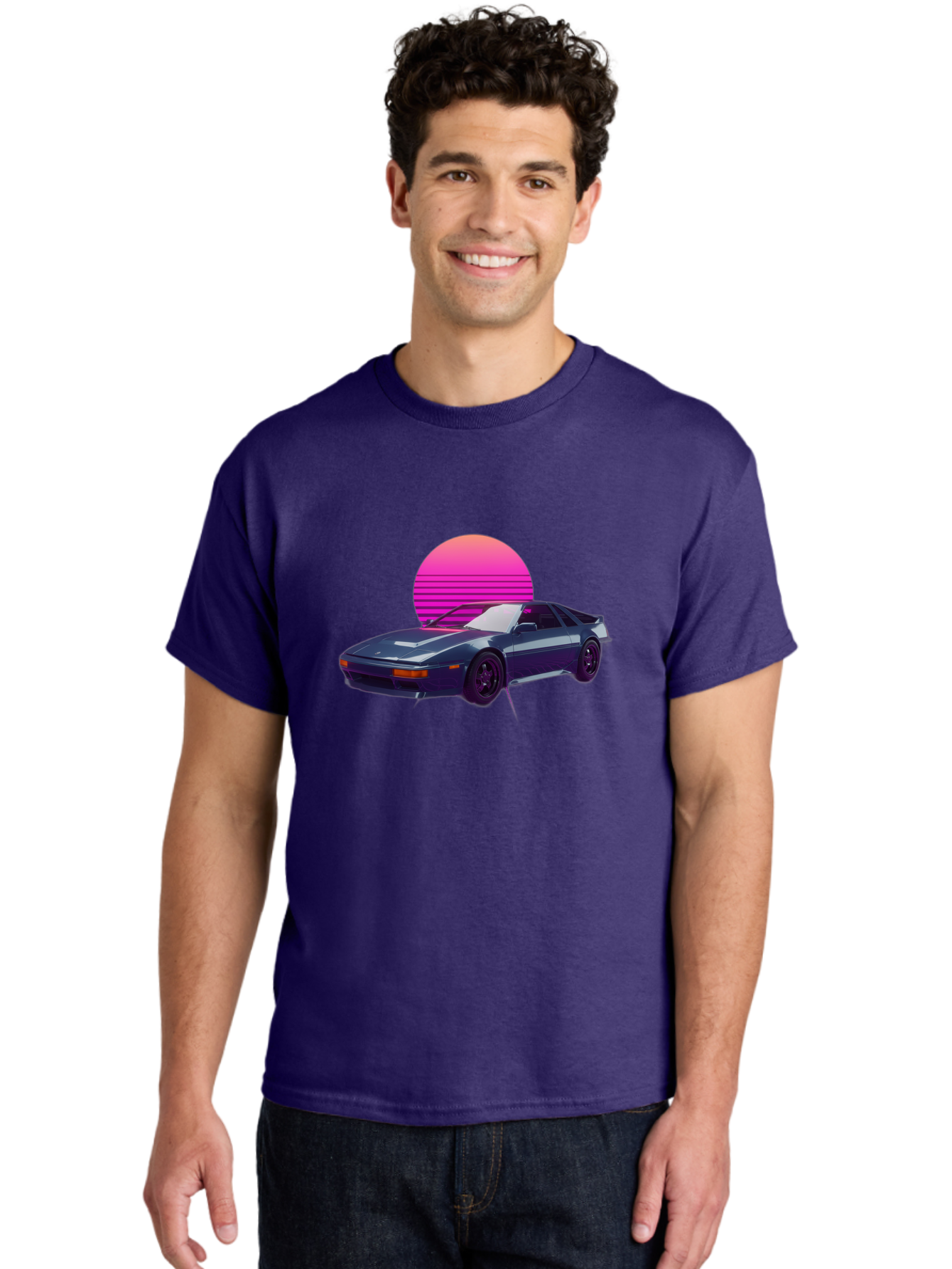 Nissan-300Zx-4 Men'S Graphic Tee, 100% Cotton, Comfortable Casual Summer Wear, Machine Washable, Classic Sports Car, Retro Futuristic, Sleek Design, Purple Car, Vaporwave Aesthetic, 80S Style, Synthwave Art, Pink Sunset, Nostalgic Feel, Bab041 24