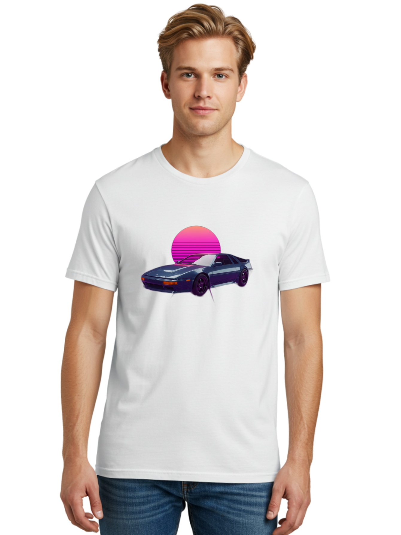 Nissan-300Zx-4 Men'S Graphic Tee, 100% Cotton, Comfortable Casual Summer Wear, Machine Washable, Classic Sports Car, Retro Futuristic, Sleek Design, Purple Car, Vaporwave Aesthetic, 80S Style, Synthwave Art, Pink Sunset, Nostalgic Feel, Bab041 12