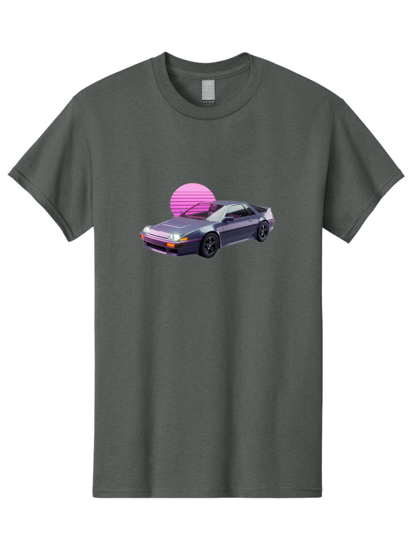 Nissan-300Zx-5 Men'S Graphic Tee, 100% Cotton, Comfortable Casual Summer Wear, Machine Washable, Nissan 300Zx Sports Car, Retro Futuristic Design, Sleek Gray Body, Black Wheels, Pink Accents, Neon Lights, Vaporwave Aesthetic, Synthwave Style Bab042 11