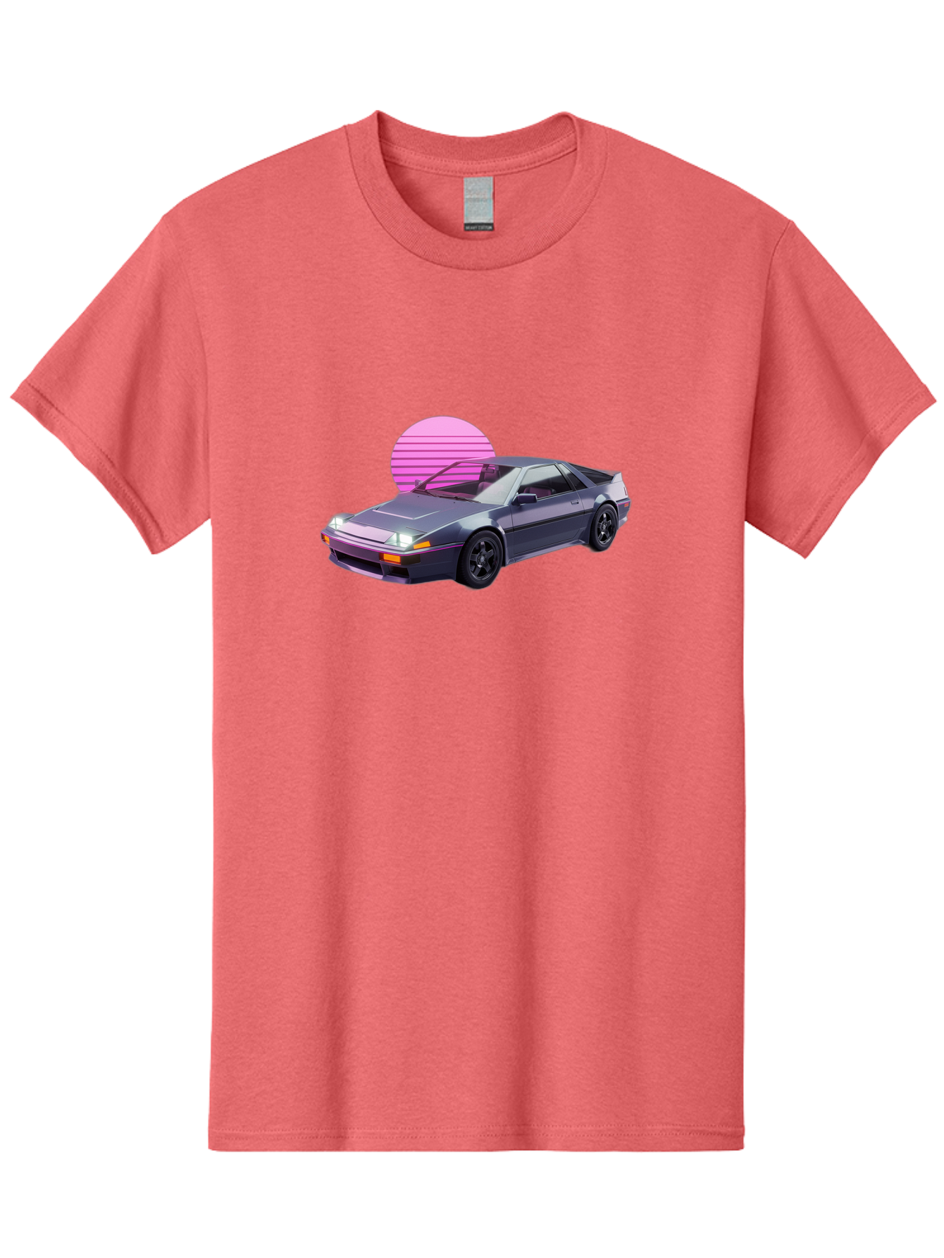 Nissan-300Zx-5 Men'S Graphic Tee, 100% Cotton, Comfortable Casual Summer Wear, Machine Washable, Nissan 300Zx Sports Car, Retro Futuristic Design, Sleek Gray Body, Black Wheels, Pink Accents, Neon Lights, Vaporwave Aesthetic, Synthwave Style Bab042 29