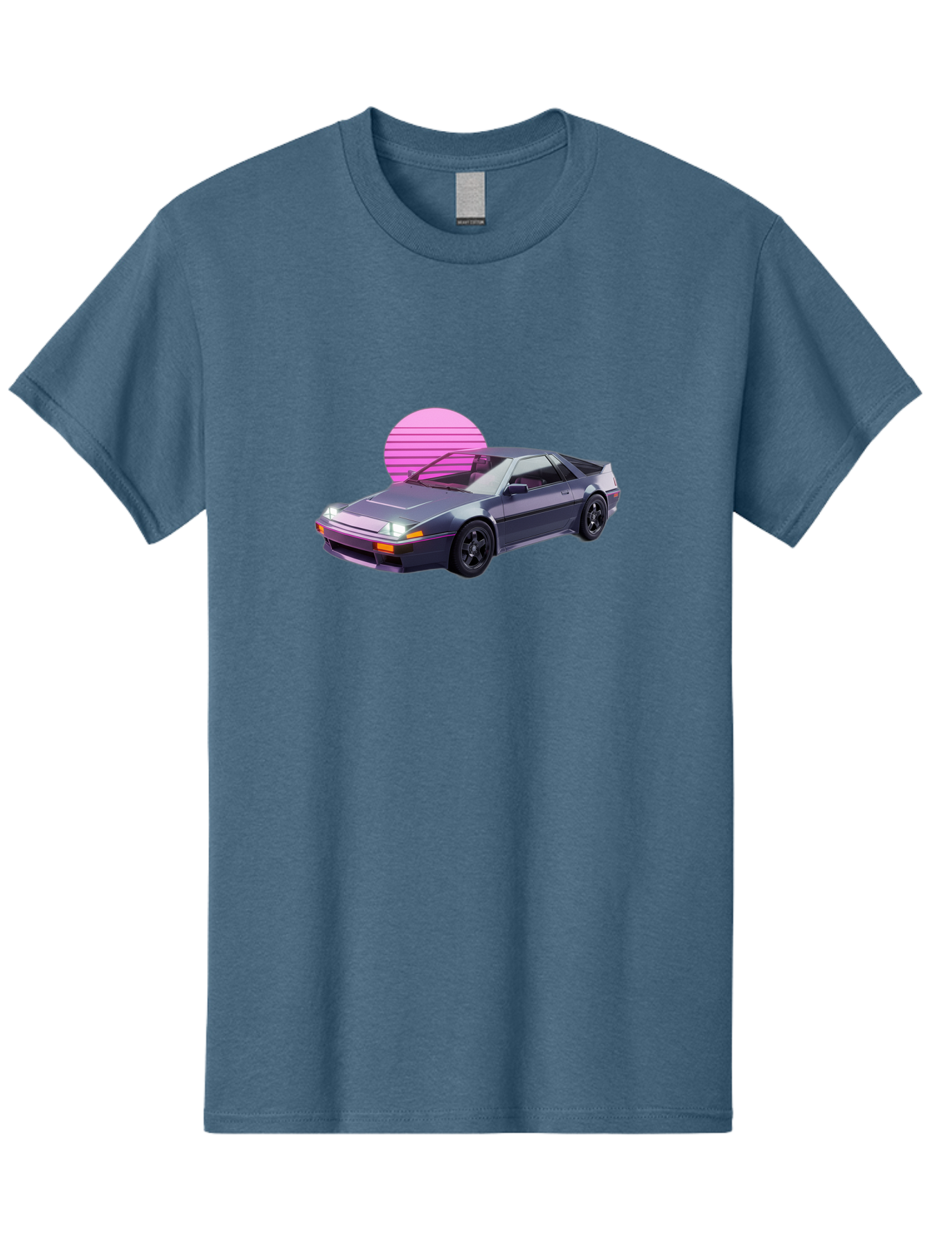 Nissan-300Zx-5 Men'S Graphic Tee, 100% Cotton, Comfortable Casual Summer Wear, Machine Washable, Nissan 300Zx Sports Car, Retro Futuristic Design, Sleek Gray Body, Black Wheels, Pink Accents, Neon Lights, Vaporwave Aesthetic, Synthwave Style Bab042 13